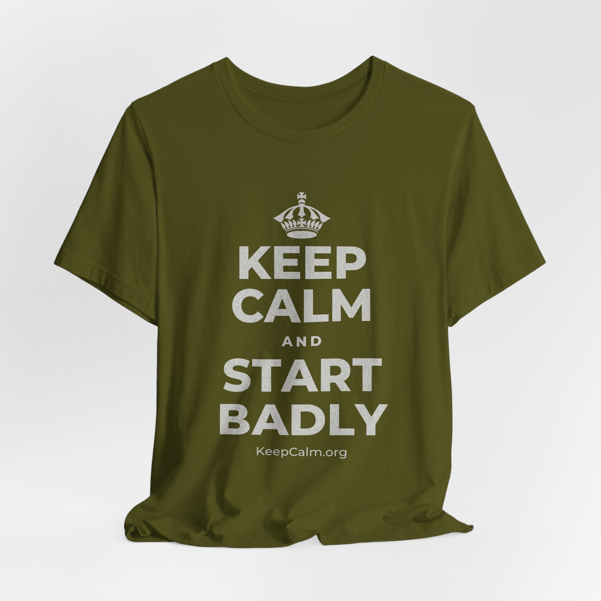 KEEP CALM AND START BADLY T-Shirt (Baby Blue–Silver)