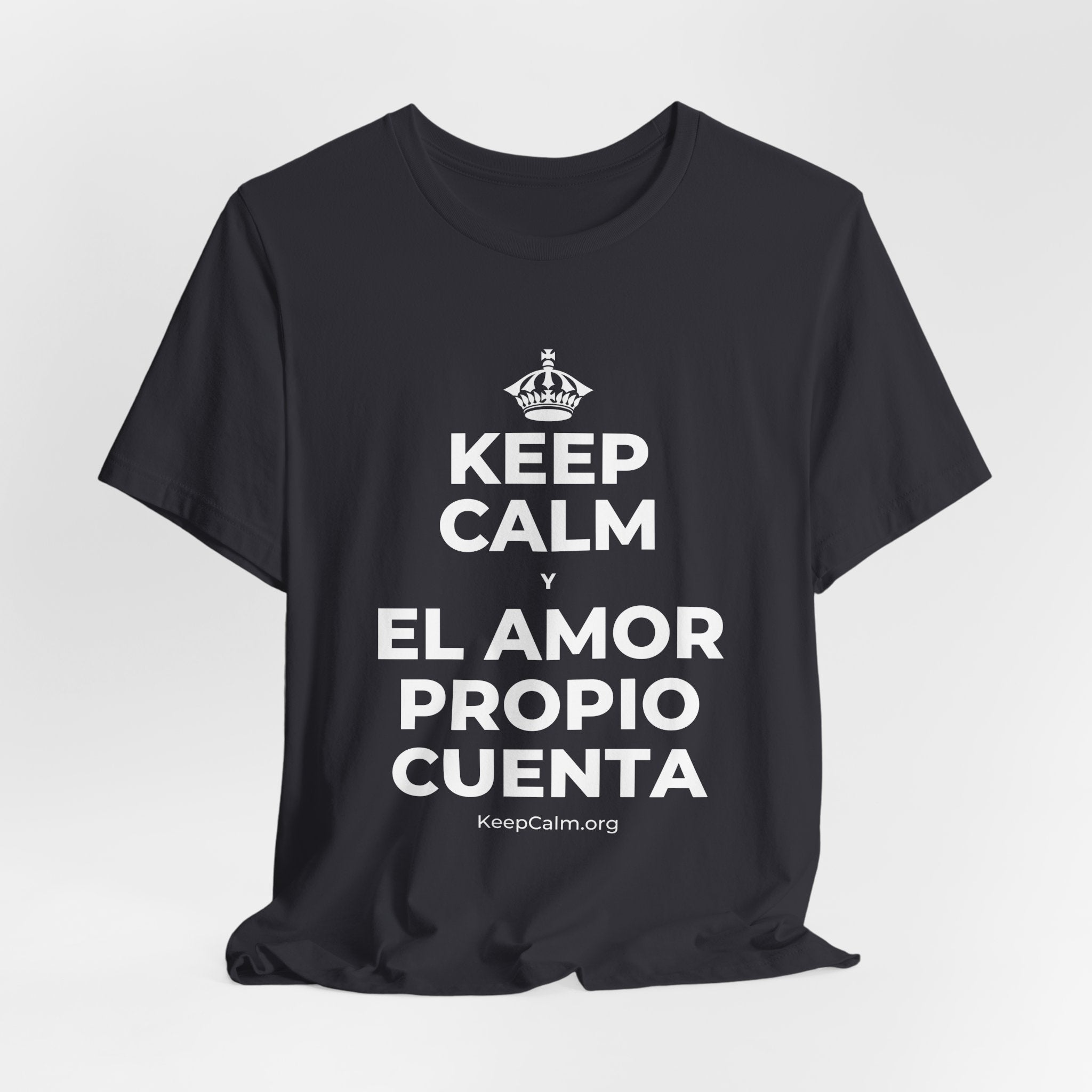 KEEP CALM Y EL AMOR PROPIO CUENTA T-Shirt (Baby Blue–Silver)
