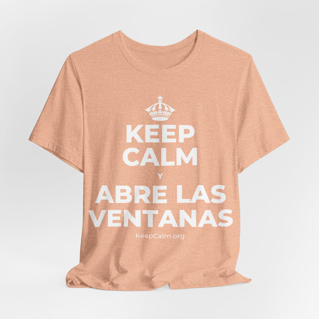 KEEP CALM Y ABRE LAS VENTANAS T-Shirt (Soft Cream–Heather Mauve)