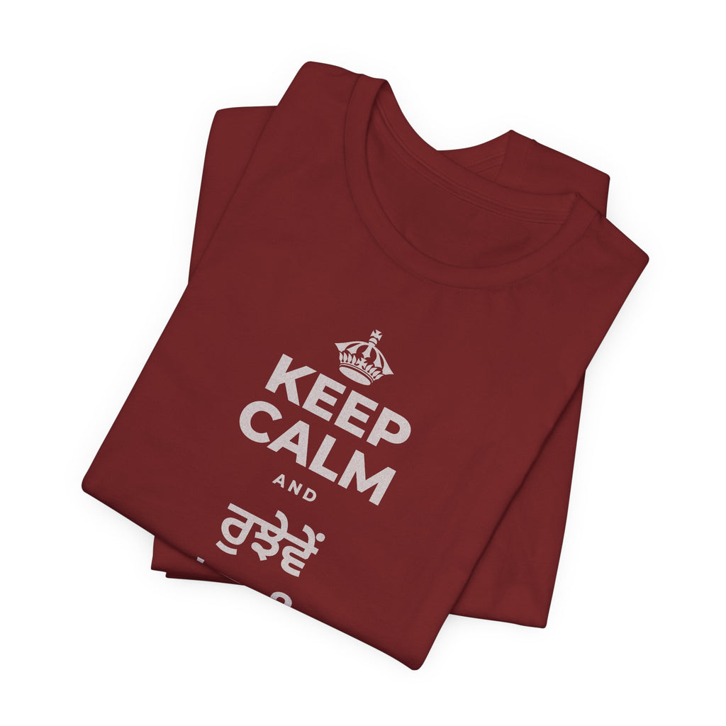 KEEP CALM AND ਰੁਝੇਵੇਂ 'ਚ ਵੀ ਨਰਮ ਰਹੋ T-Shirt (Baby Blue–Silver)