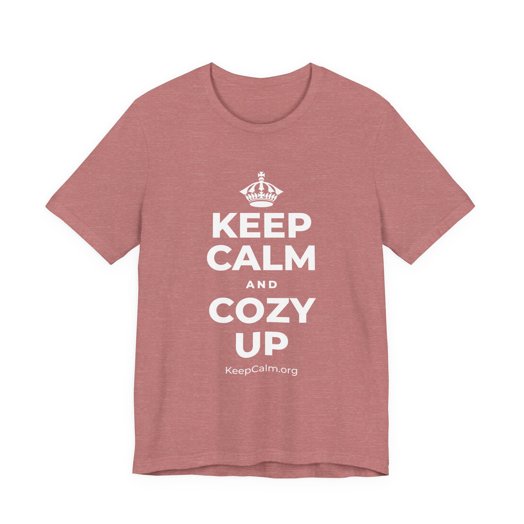 KEEP CALM AND COZY UP T-Shirt (Soft Cream–Heather Mauve)