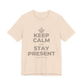 KEEP CALM AND STAY PRESENT T-Shirt (Soft Cream–Heather Mauve)