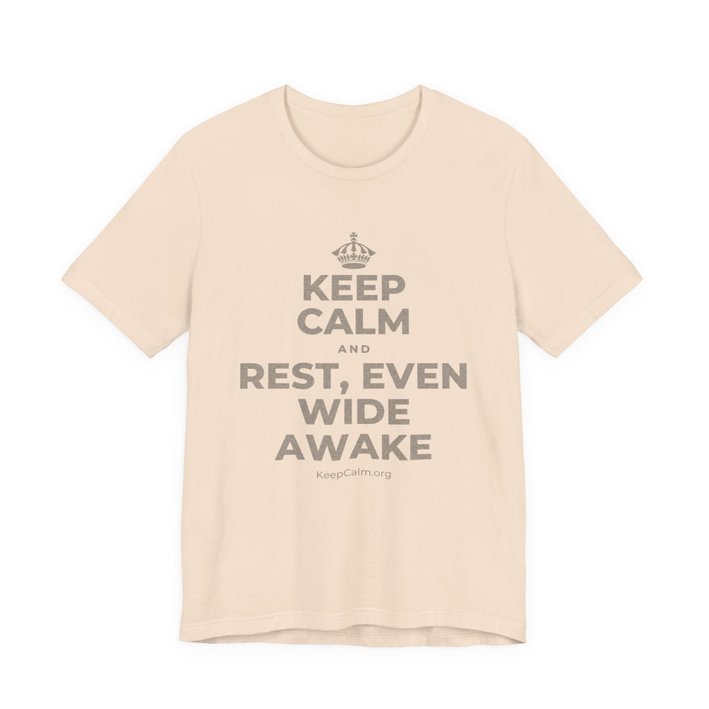 KEEP CALM AND REST, EVEN WIDE AWAKE T-Shirt (Soft Cream–Heather Mauve)