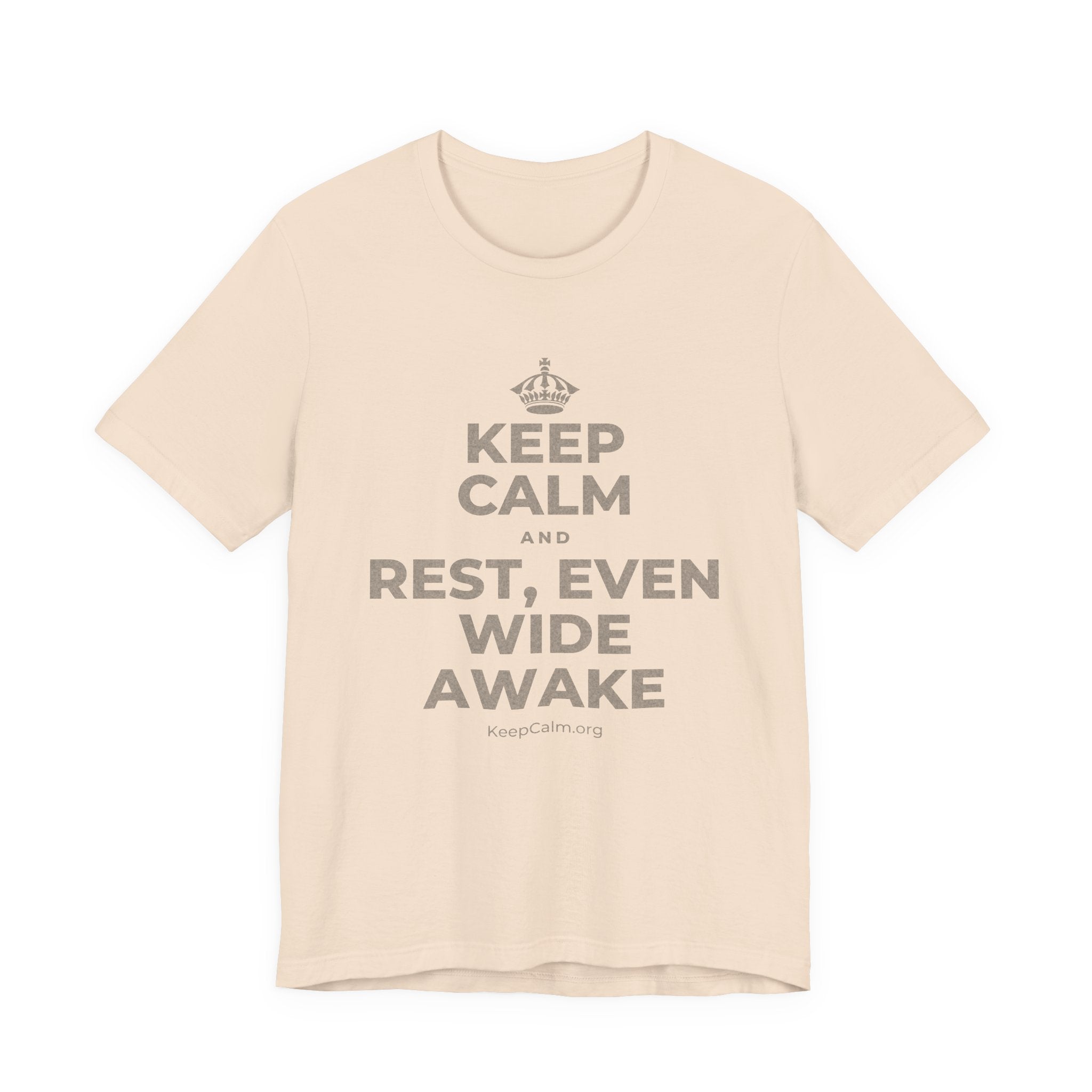 KEEP CALM AND REST, EVEN WIDE AWAKE T-Shirt (Soft Cream–Heather Mauve)