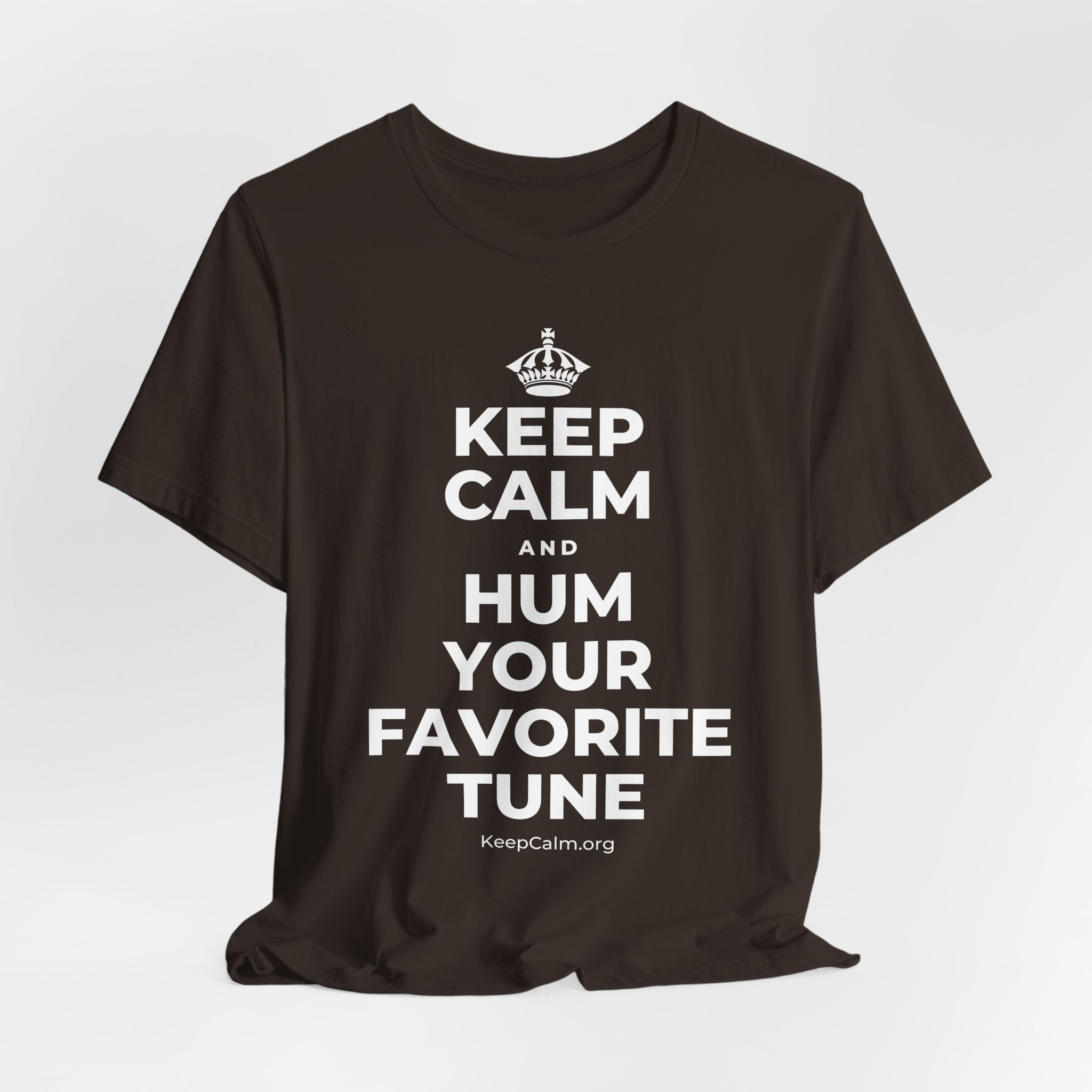 KEEP CALM AND HUM YOUR FAVORITE TUNE T-Shirt (Soft Cream–Heather Mauve)