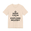 KEEP CALM AND EXPLORE NEARBY T-Shirt (Soft Cream–Heather Mauve)