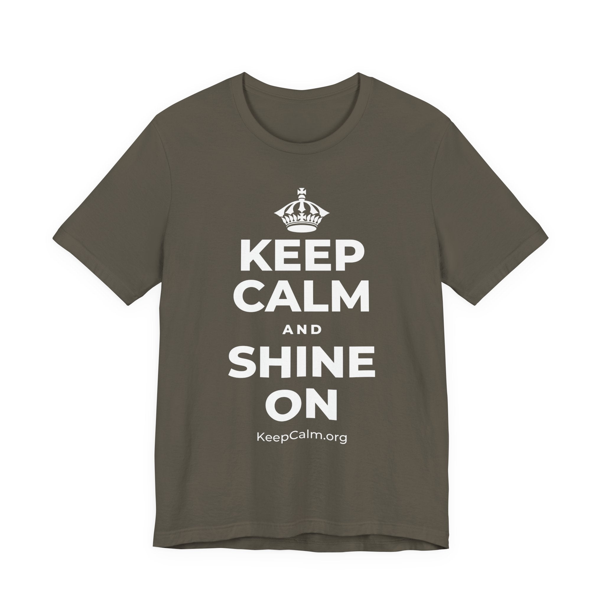 KEEP CALM AND SHINE ON T-Shirt (White–Asphalt)