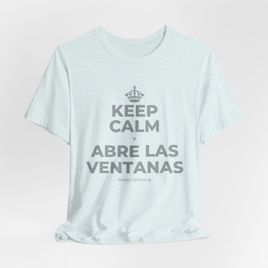 KEEP CALM Y ABRE LAS VENTANAS T-Shirt (Soft Cream–Heather Mauve)