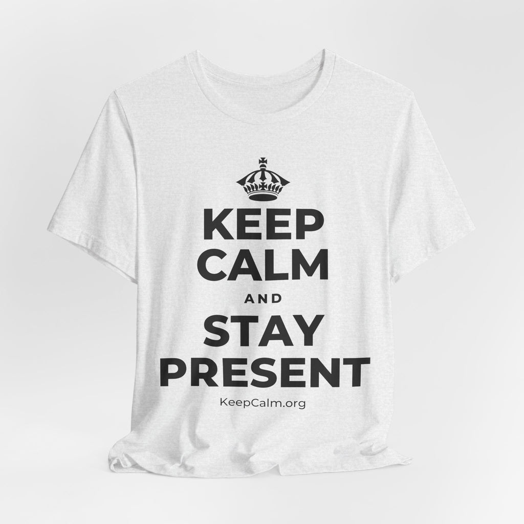 KEEP CALM AND STAY PRESENT T-Shirt (Soft Cream–Heather Mauve)