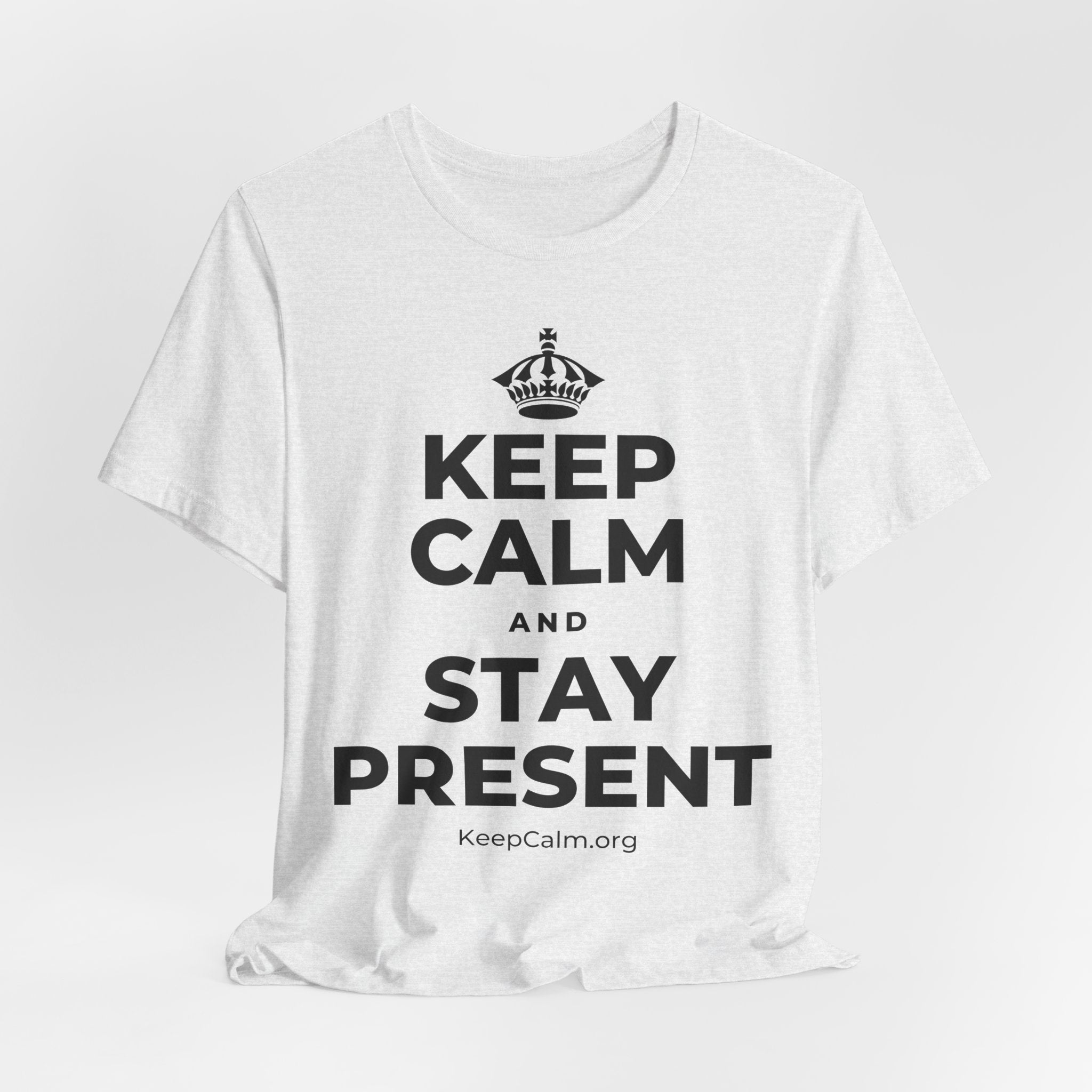 KEEP CALM AND STAY PRESENT T-Shirt (Soft Cream–Heather Mauve)