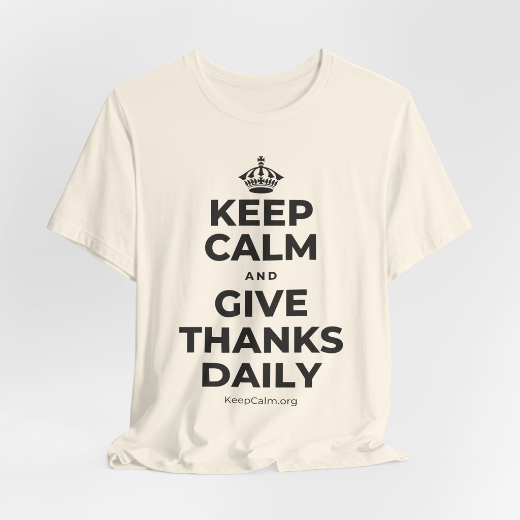 KEEP CALM AND GIVE THANKS DAILY T-Shirt (White–Asphalt)