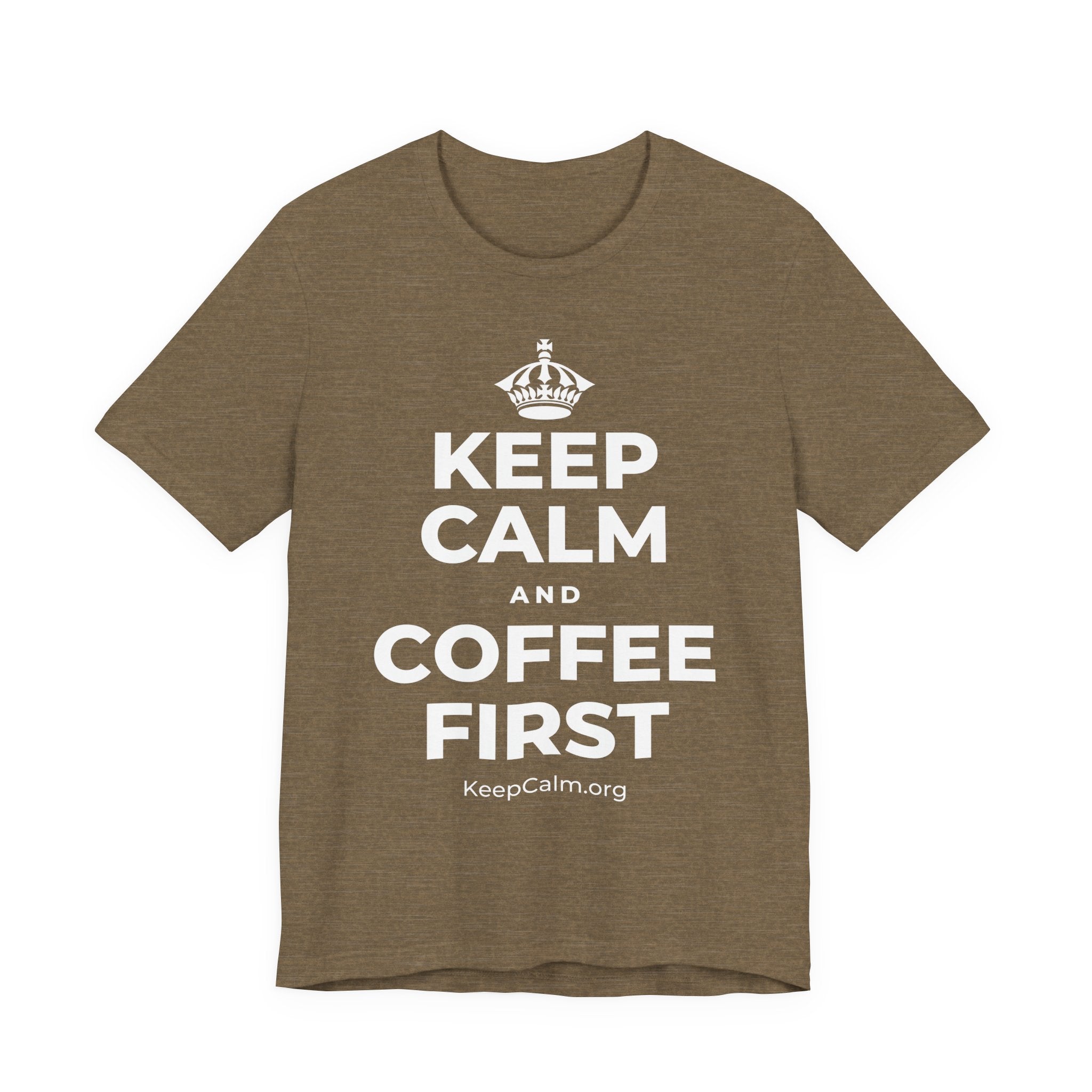 KEEP CALM AND COFFEE FIRST T-Shirt (Soft Cream–Heather Mauve)