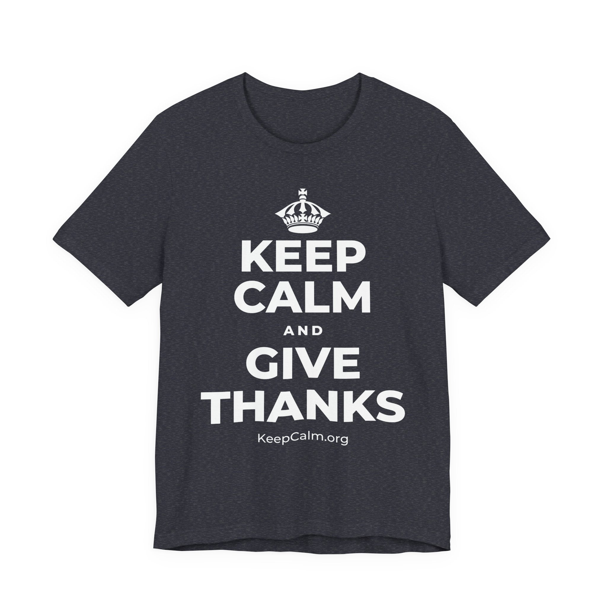 KEEP CALM AND GIVE THANKS T-Shirt (White–Asphalt)