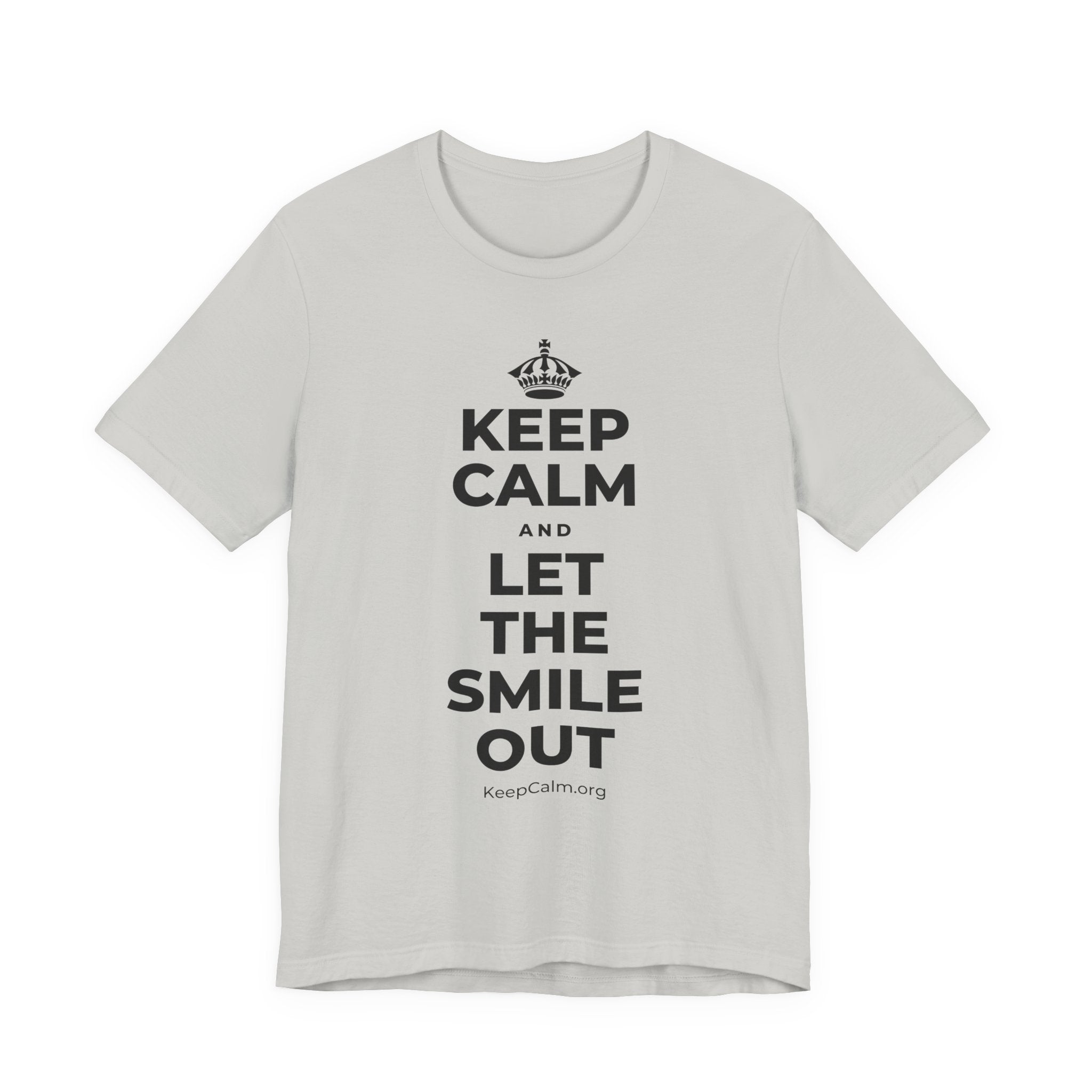 KEEP CALM AND LET THE SMILE OUT T-Shirt (Baby Blue–Silver)