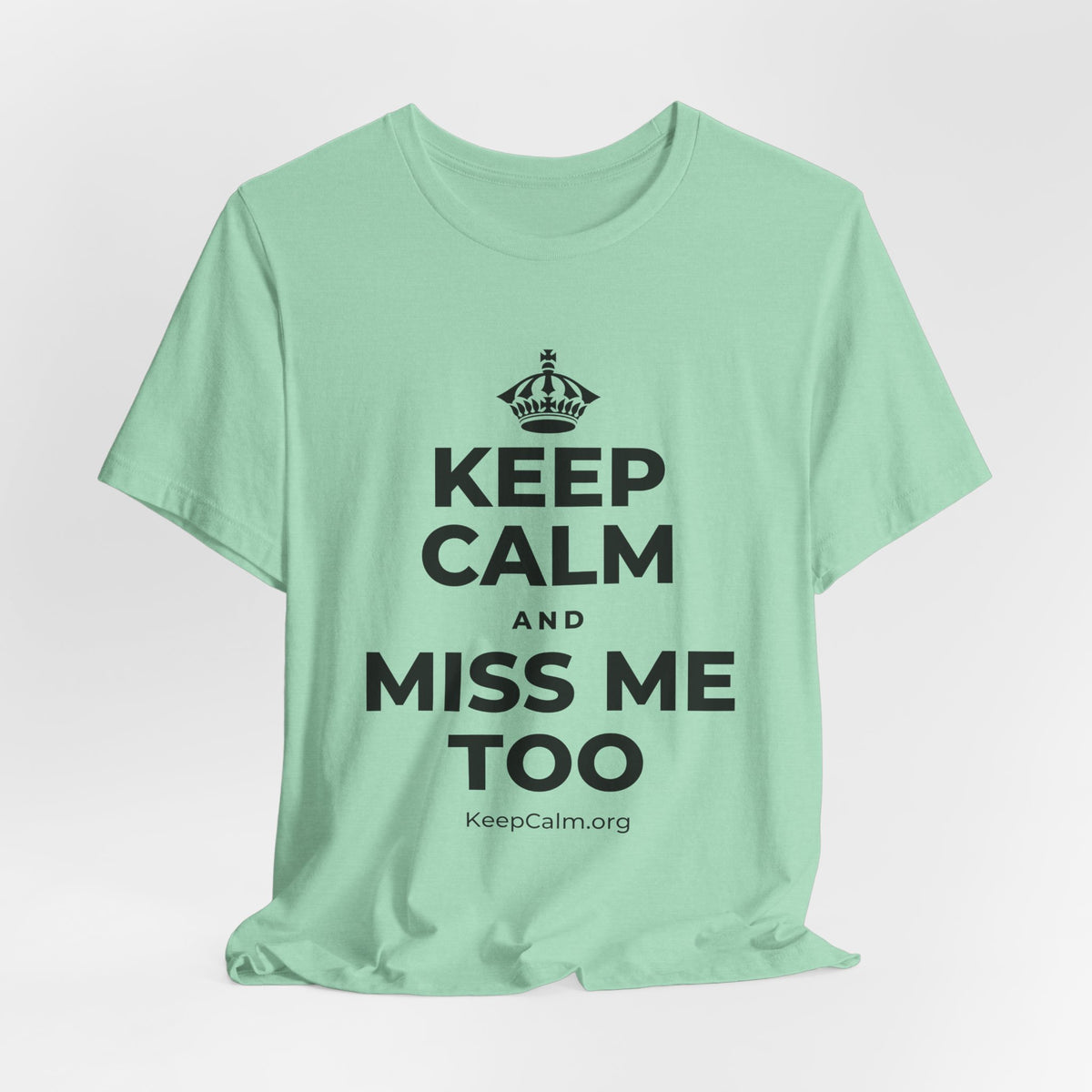 KEEP CALM AND MISS ME TOO T-Shirt (Baby Blue–Silver)