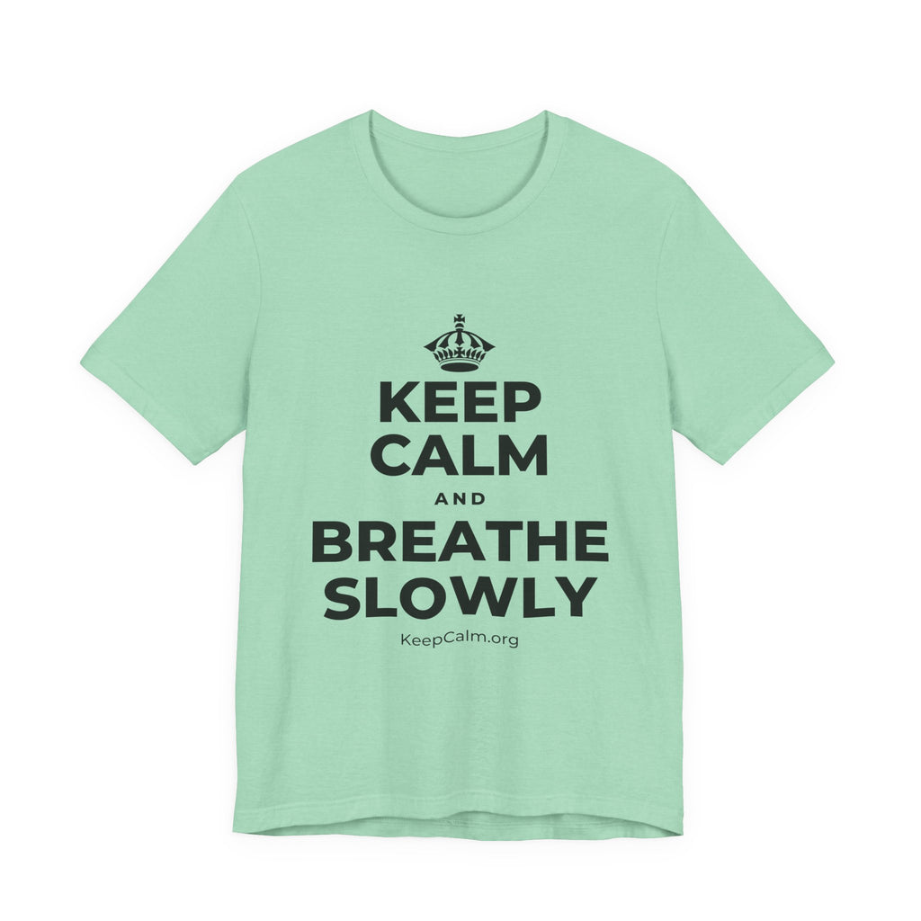 KEEP CALM AND BREATHE SLOWLY T-Shirt (Baby Blue–Silver)