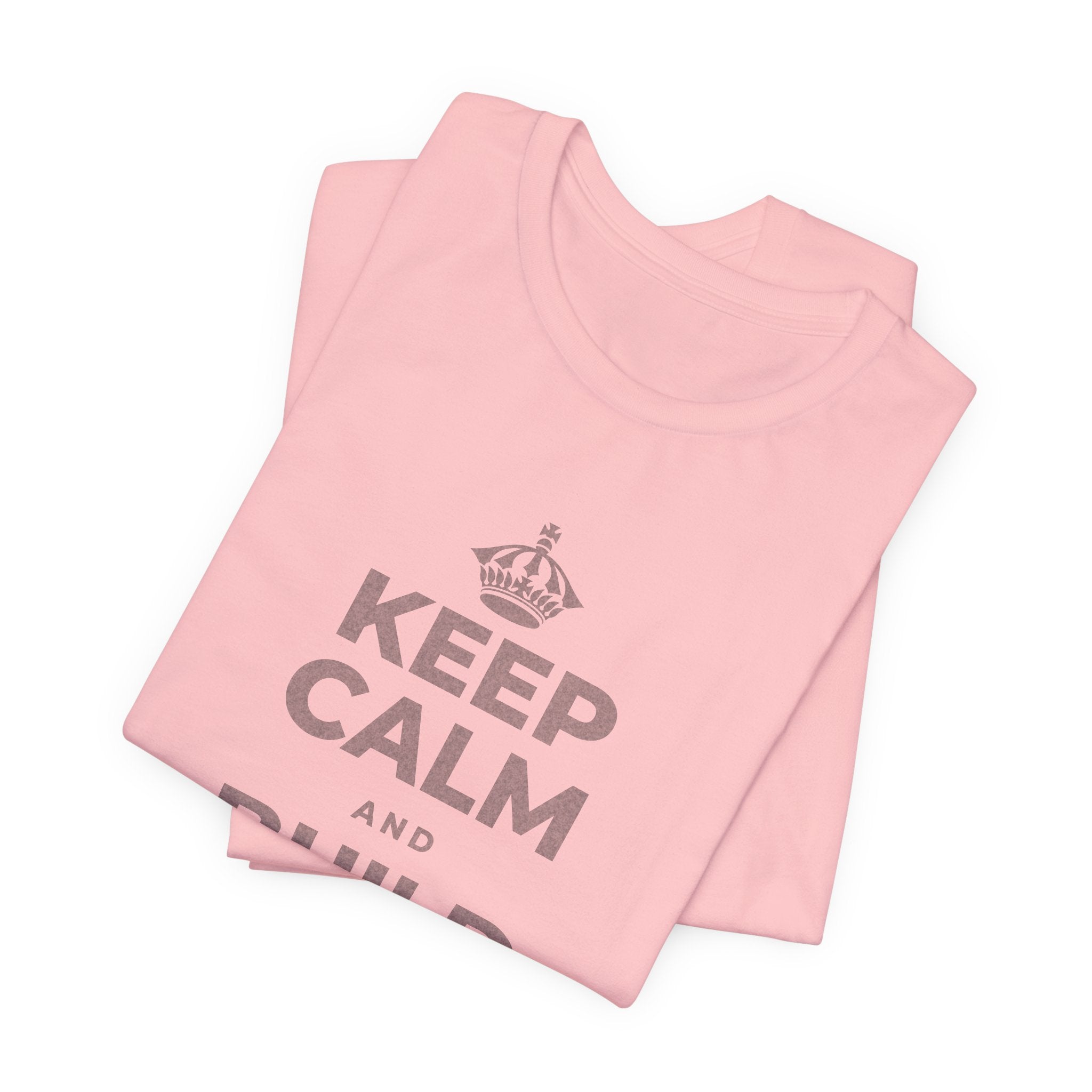 KEEP CALM AND BUILD YOUR FLOOR T-Shirt (White–Asphalt)