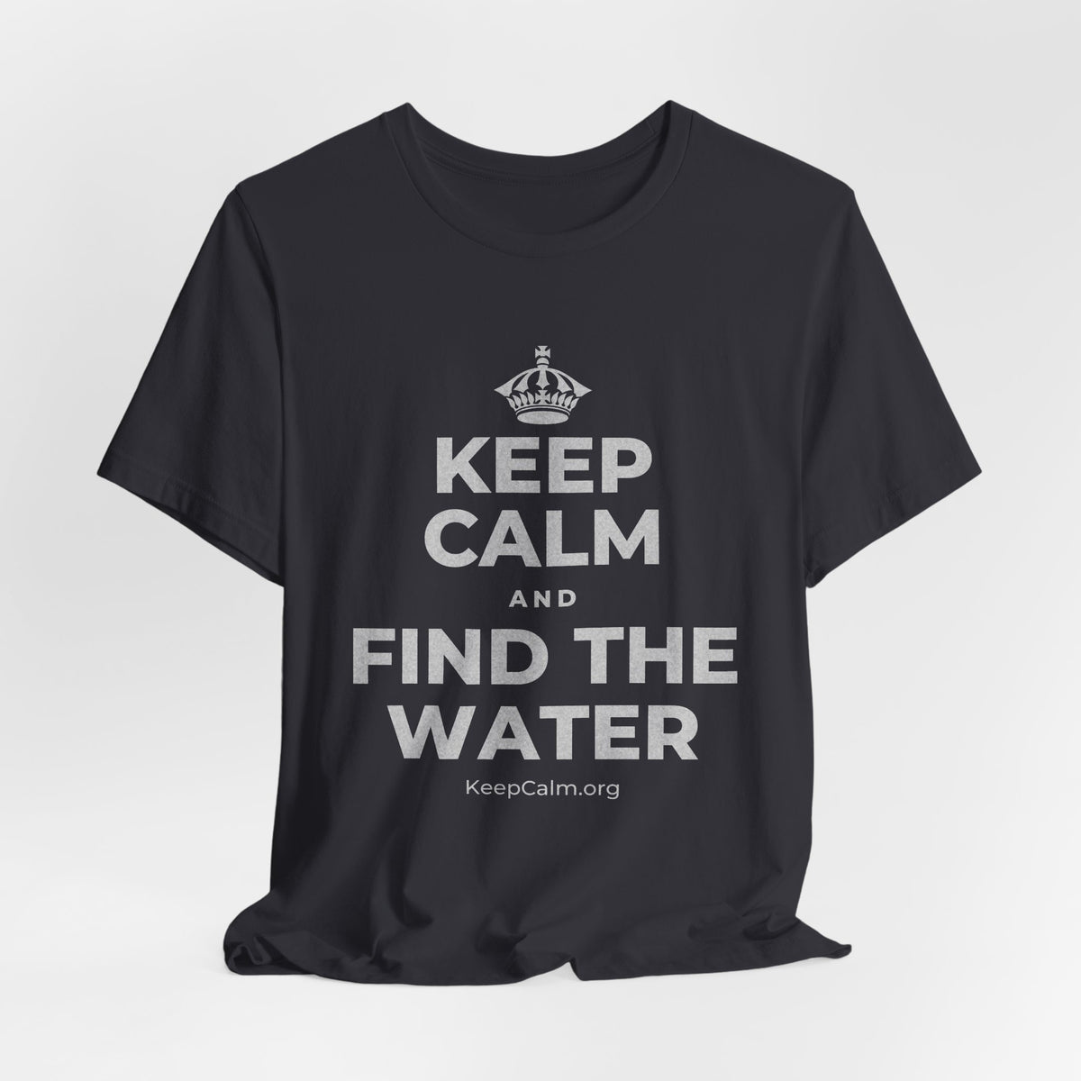 KEEP CALM AND FIND THE WATER T-Shirt (Baby Blue–Silver)