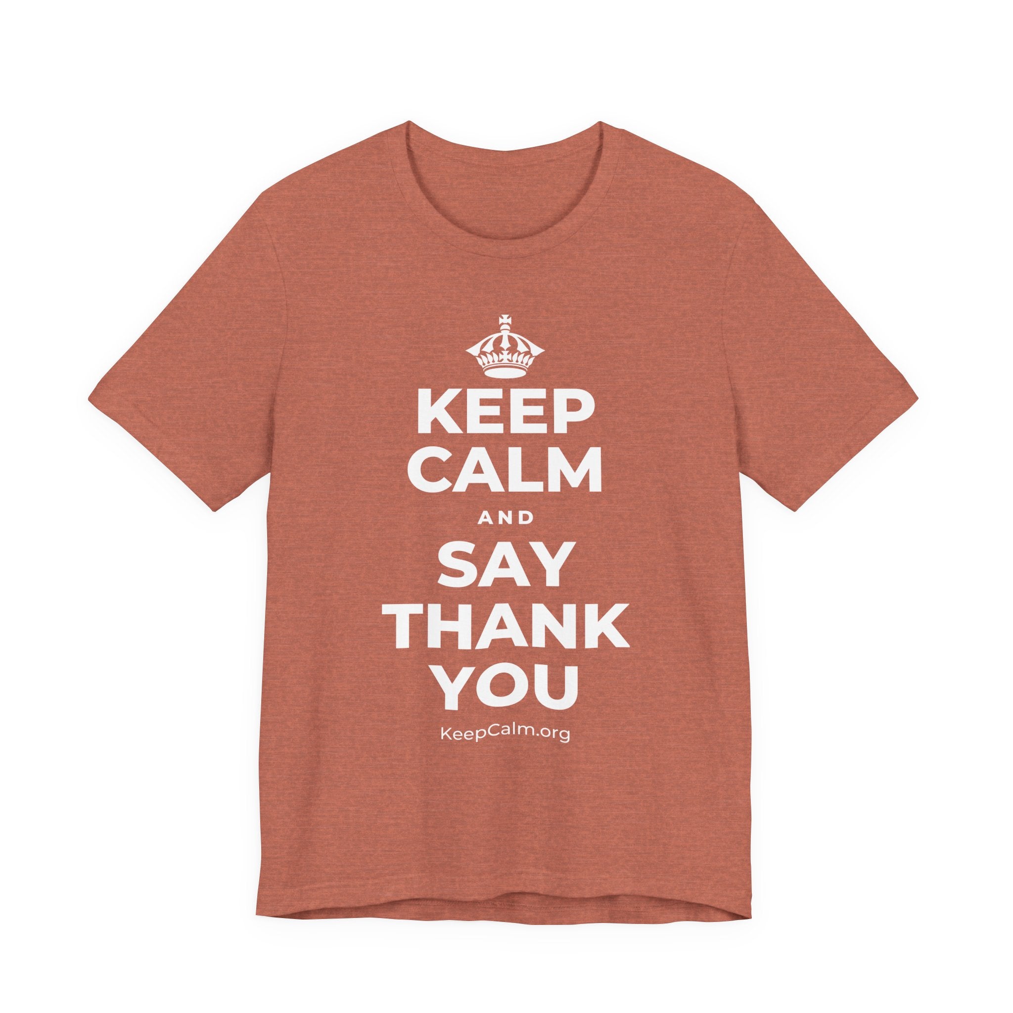 KEEP CALM AND SAY THANK YOU T-Shirt (Soft Cream–Heather Mauve)