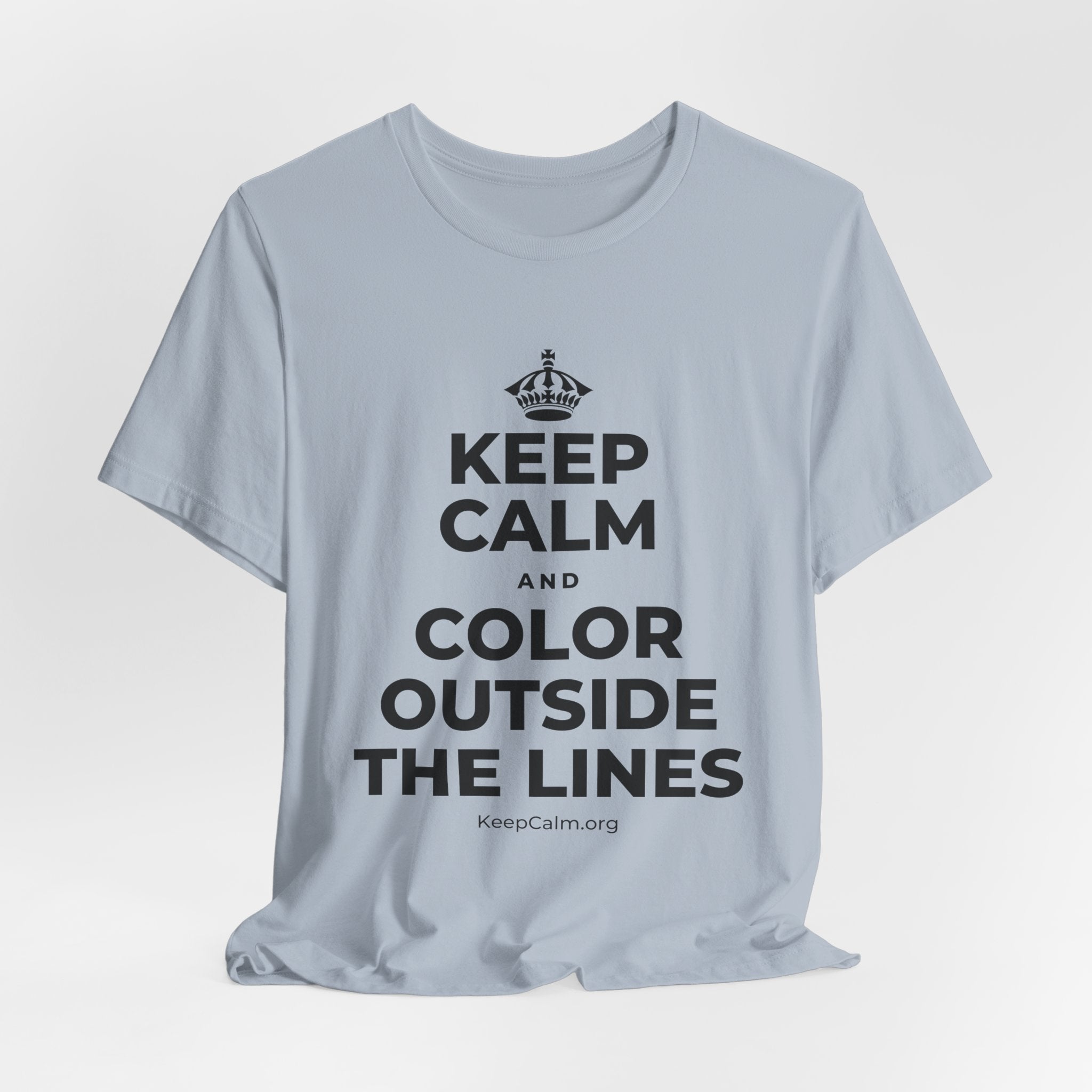 KEEP CALM AND COLOR OUTSIDE THE LINES T-Shirt (White–Asphalt)