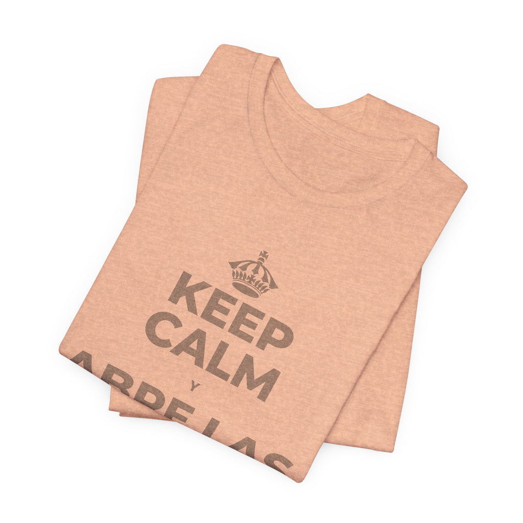 KEEP CALM Y ABRE LAS VENTANAS T-Shirt (Soft Cream–Heather Mauve)