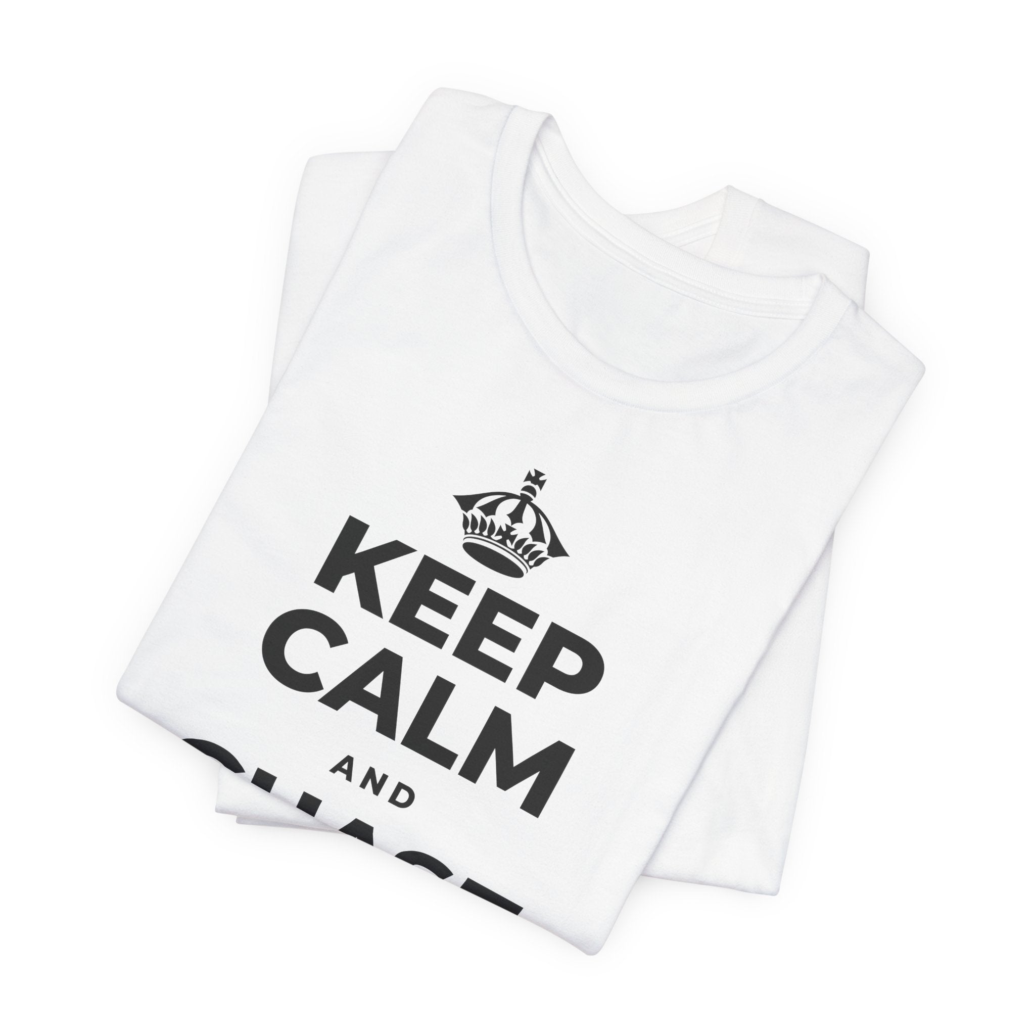 KEEP CALM AND CHASE THE SUNRISE T-Shirt (White–Asphalt)