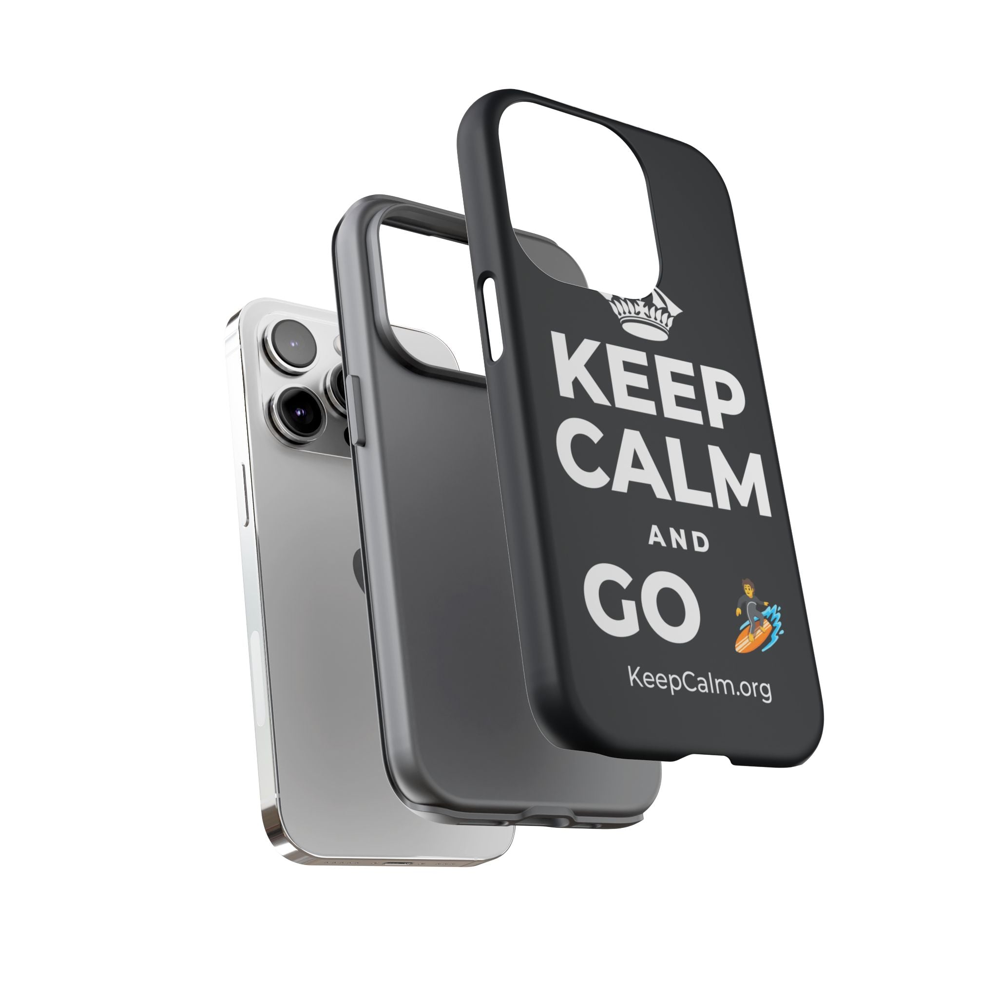 KEEP CALM AND GO 🏄 Phone Case (Dark)