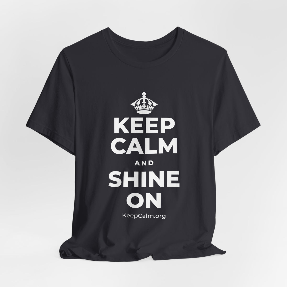 KEEP CALM AND SHINE ON T-Shirt (Baby Blue–Silver)
