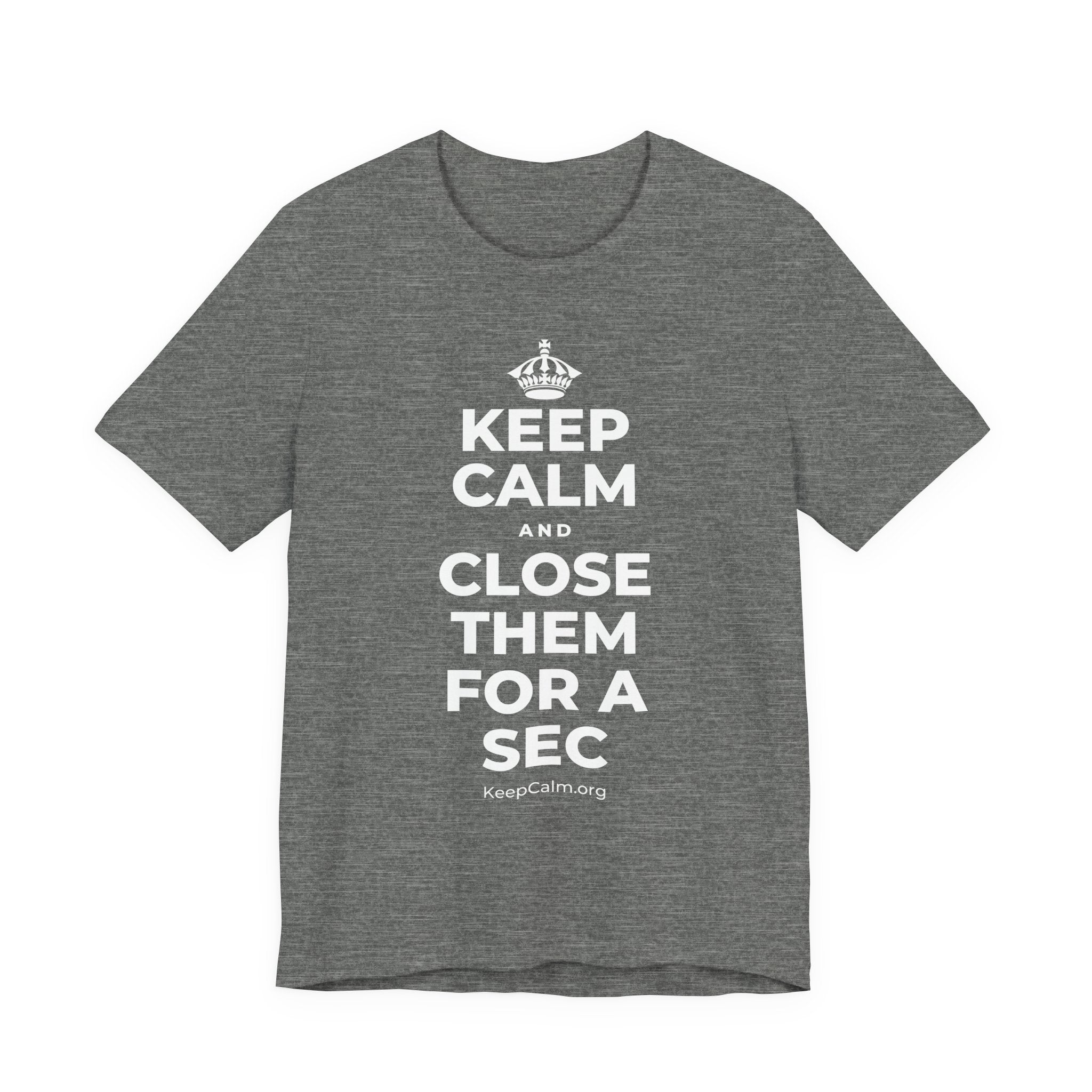 KEEP CALM AND CLOSE THEM FOR A SEC T-Shirt (Baby Blue–Silver)