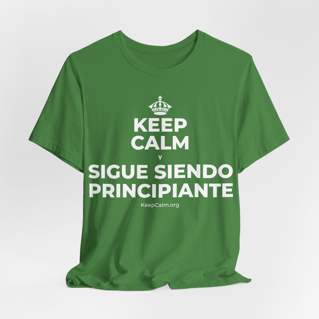 KEEP CALM Y SIGUE SIENDO PRINCIPIANTE T-Shirt (Baby Blue–Silver)