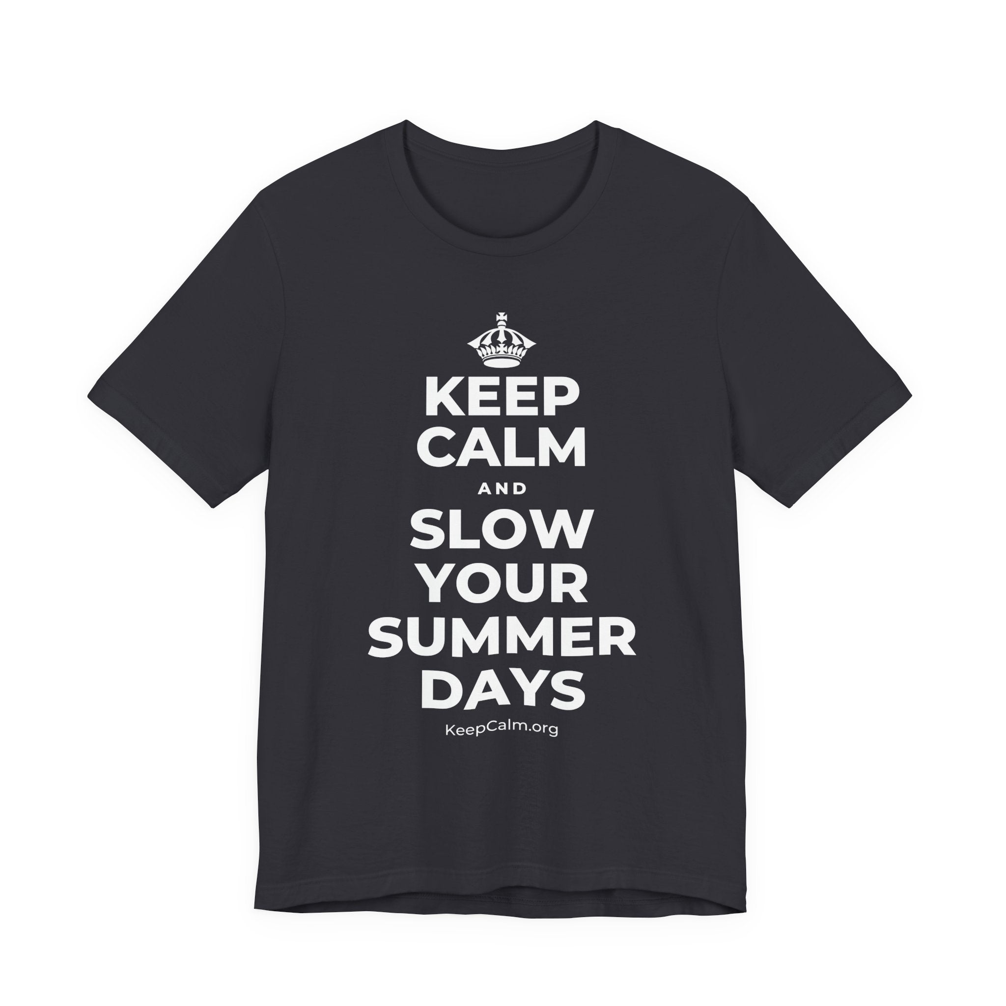 KEEP CALM AND SLOW YOUR SUMMER DAYS T-Shirt (Baby Blue–Silver)