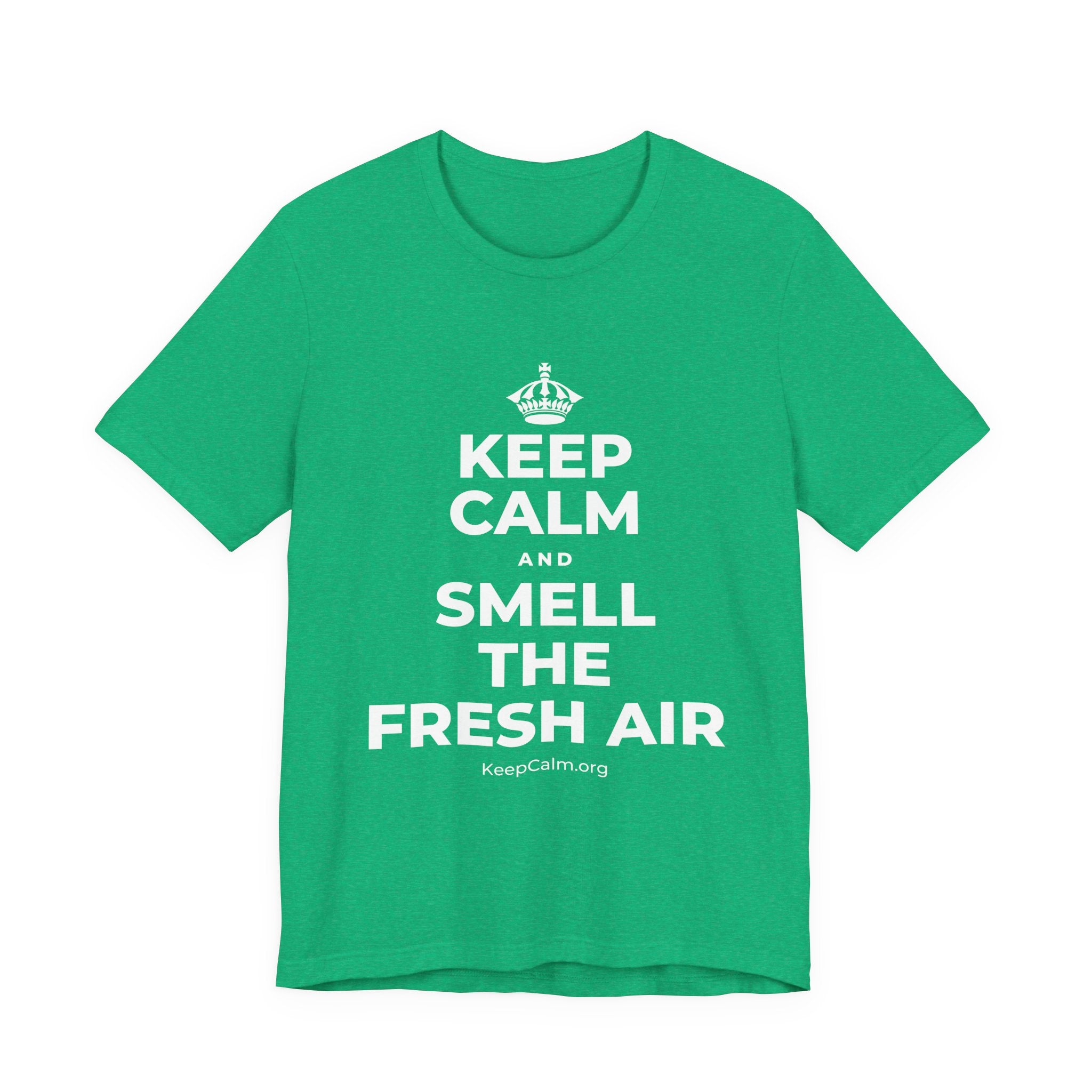 KEEP CALM AND SMELL THE FRESH AIR T-Shirt (Baby Blue–Silver)