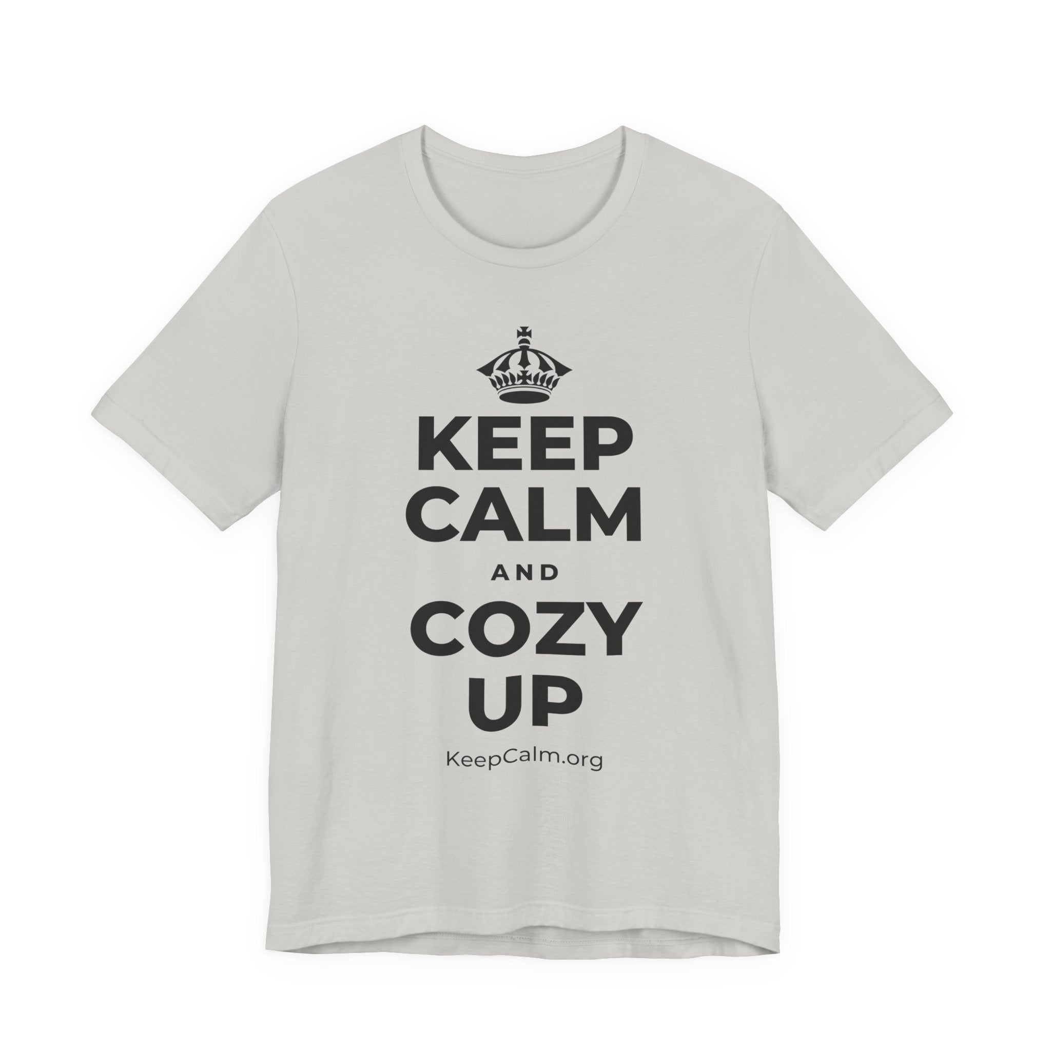 KEEP CALM AND COZY UP T-Shirt (Baby Blue–Silver)