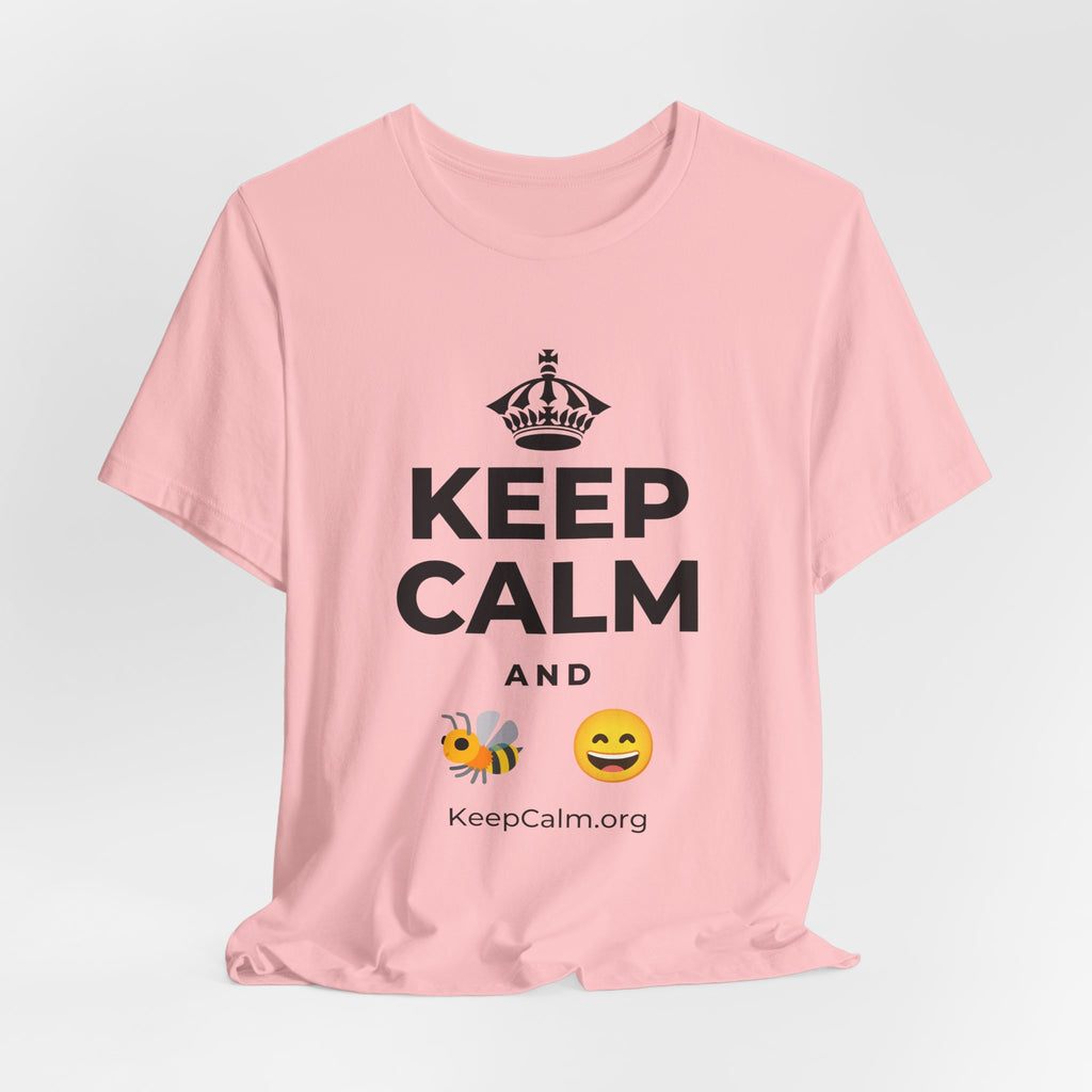 KEEP CALM AND 🐝 😄 T-Shirt (White–Asphalt)
