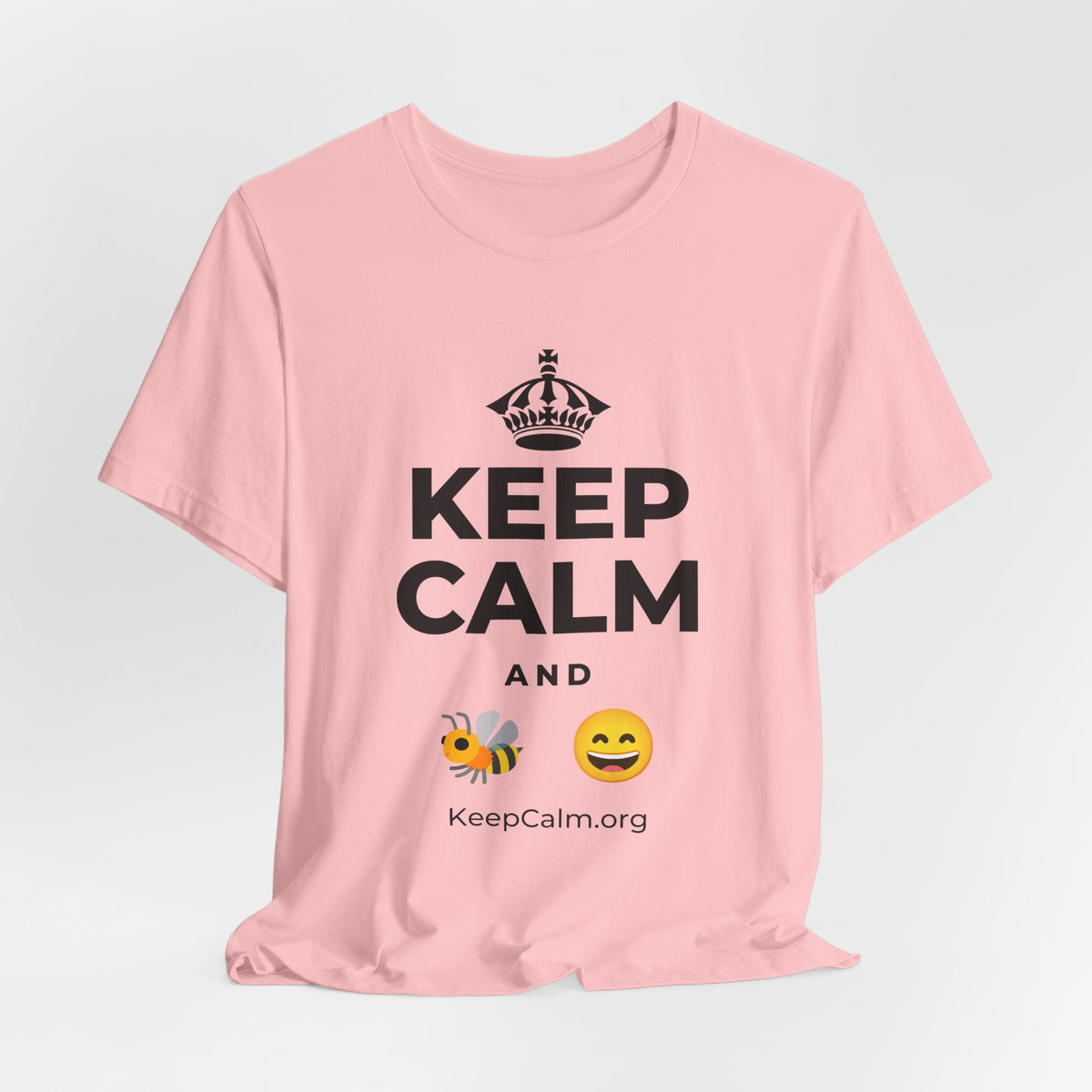 KEEP CALM AND 🐝 😄 T-Shirt (White–Asphalt)