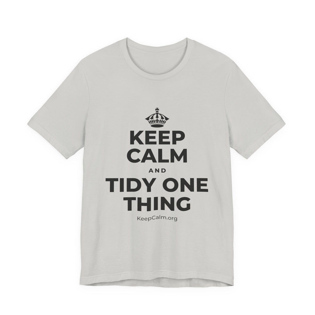 KEEP CALM AND TIDY ONE THING T-Shirt (Baby Blue–Silver)