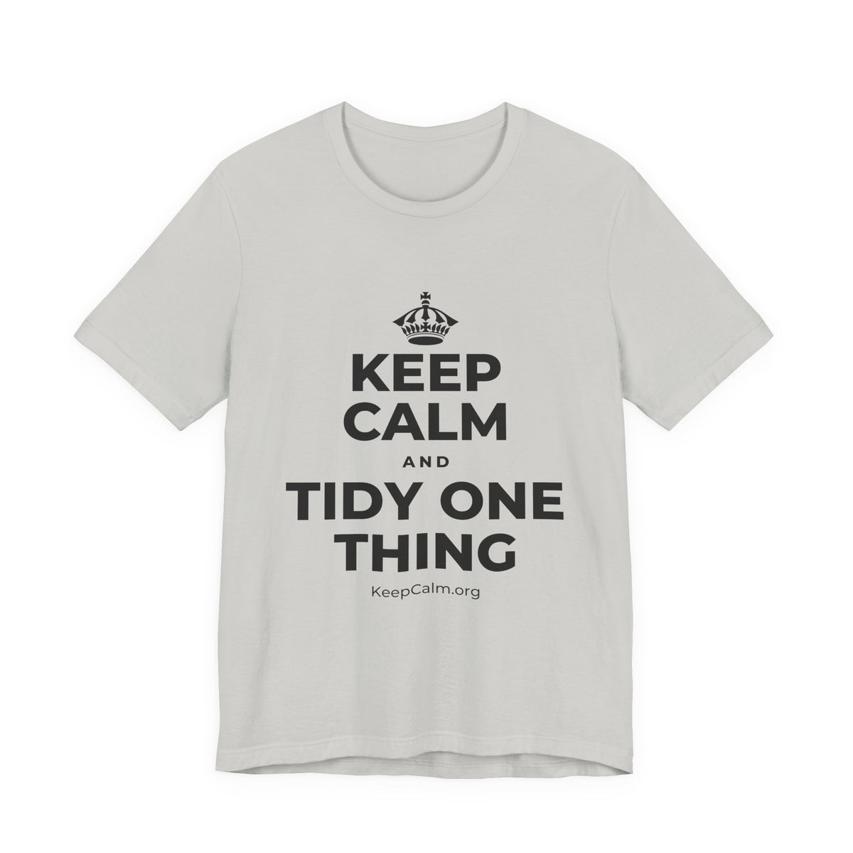 KEEP CALM AND TIDY ONE THING T-Shirt (Baby Blue–Silver)