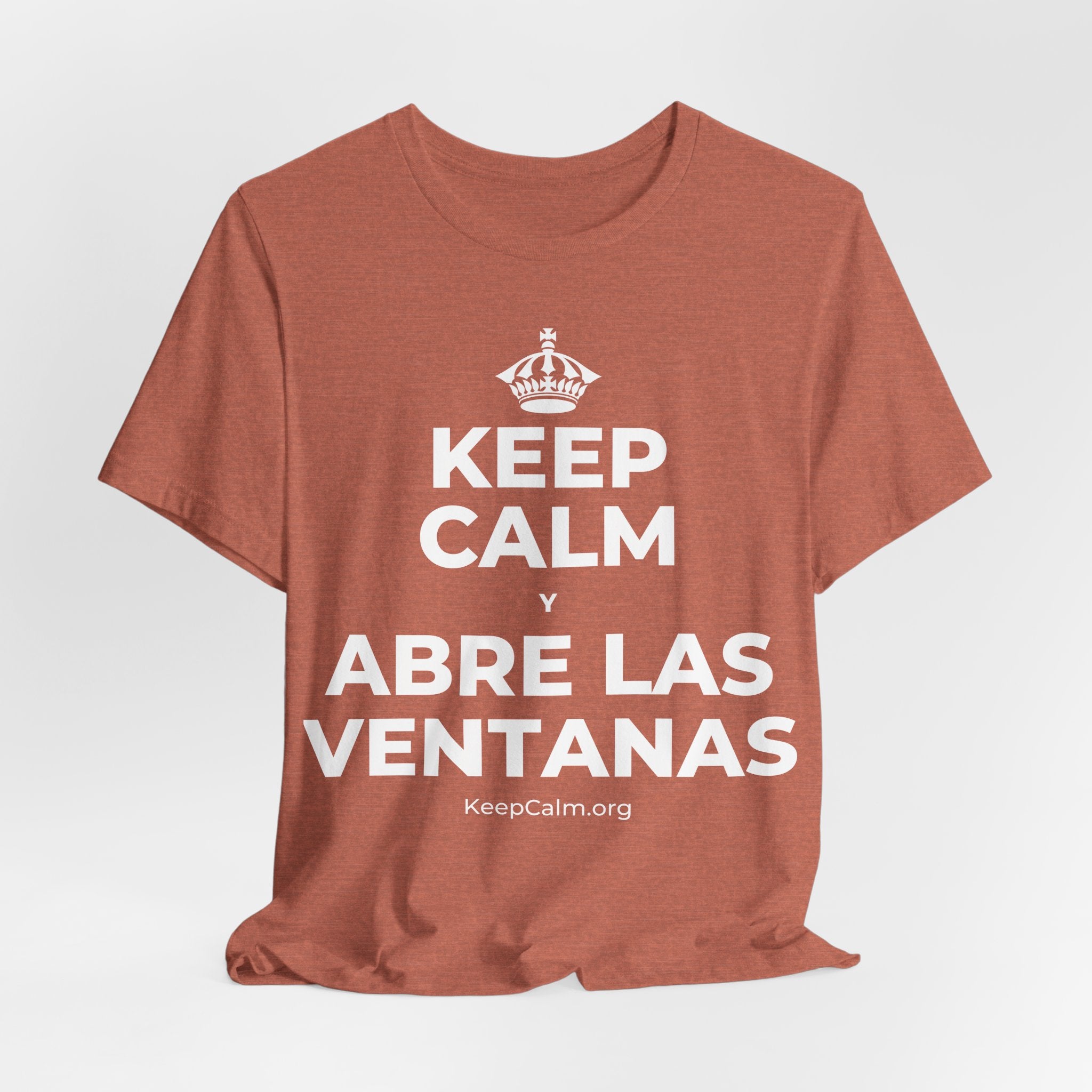 KEEP CALM Y ABRE LAS VENTANAS T-Shirt (Soft Cream–Heather Mauve)