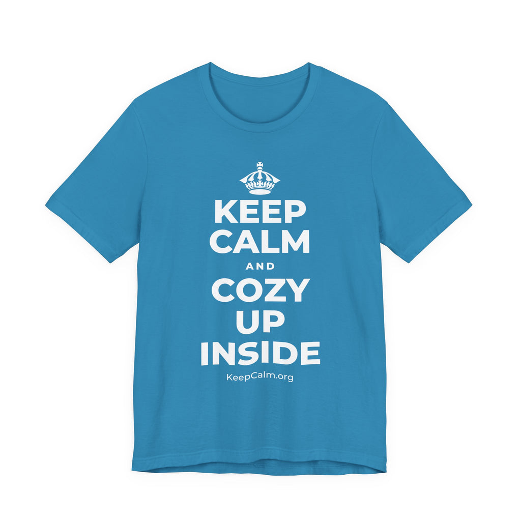 KEEP CALM AND COZY UP INSIDE T-Shirt (White–Asphalt)