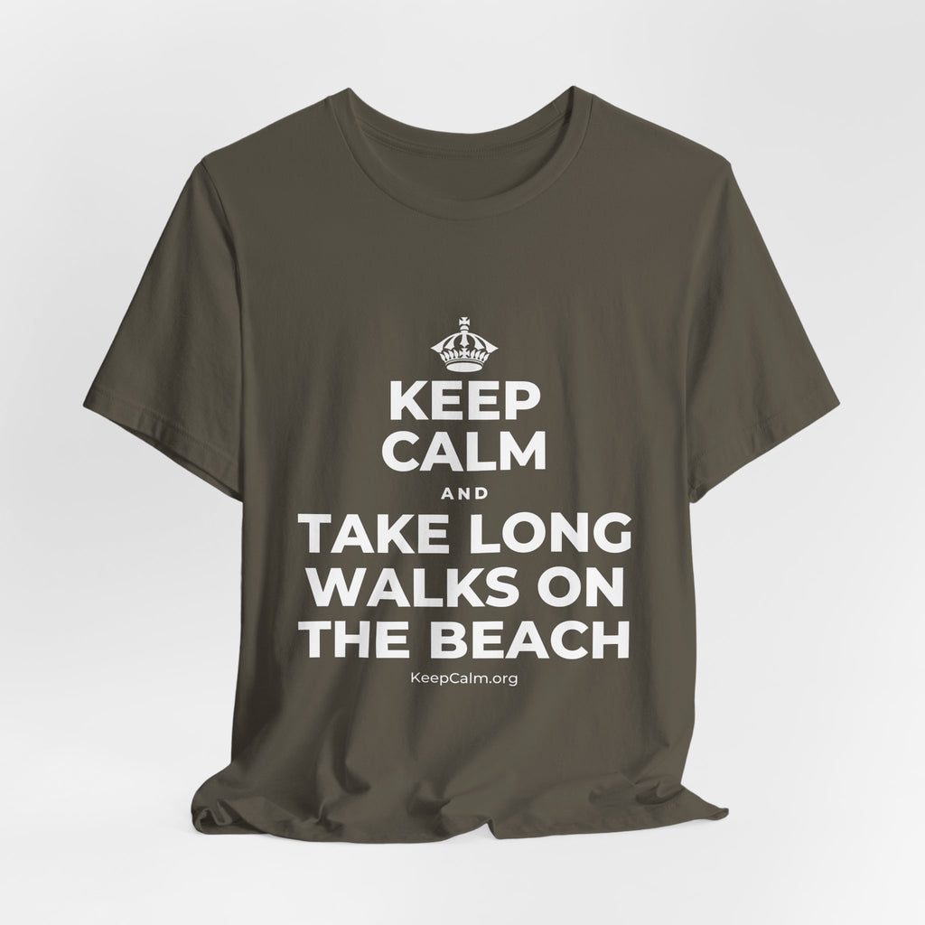 KEEP CALM AND TAKE LONG WALKS ON THE BEACH T-Shirt (White–Asphalt)