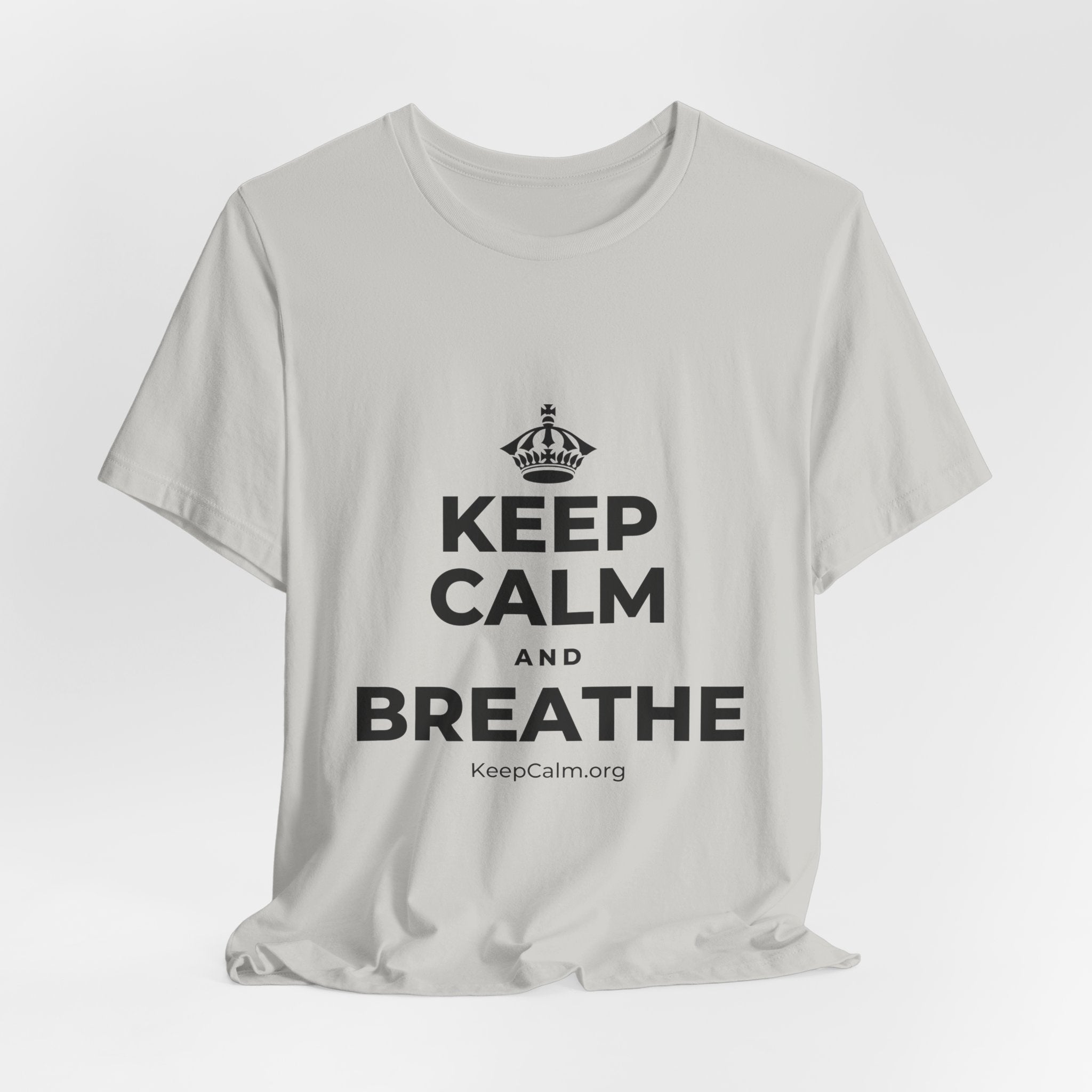 KEEP CALM AND BREATHE T-Shirt (Baby Blue–Silver)