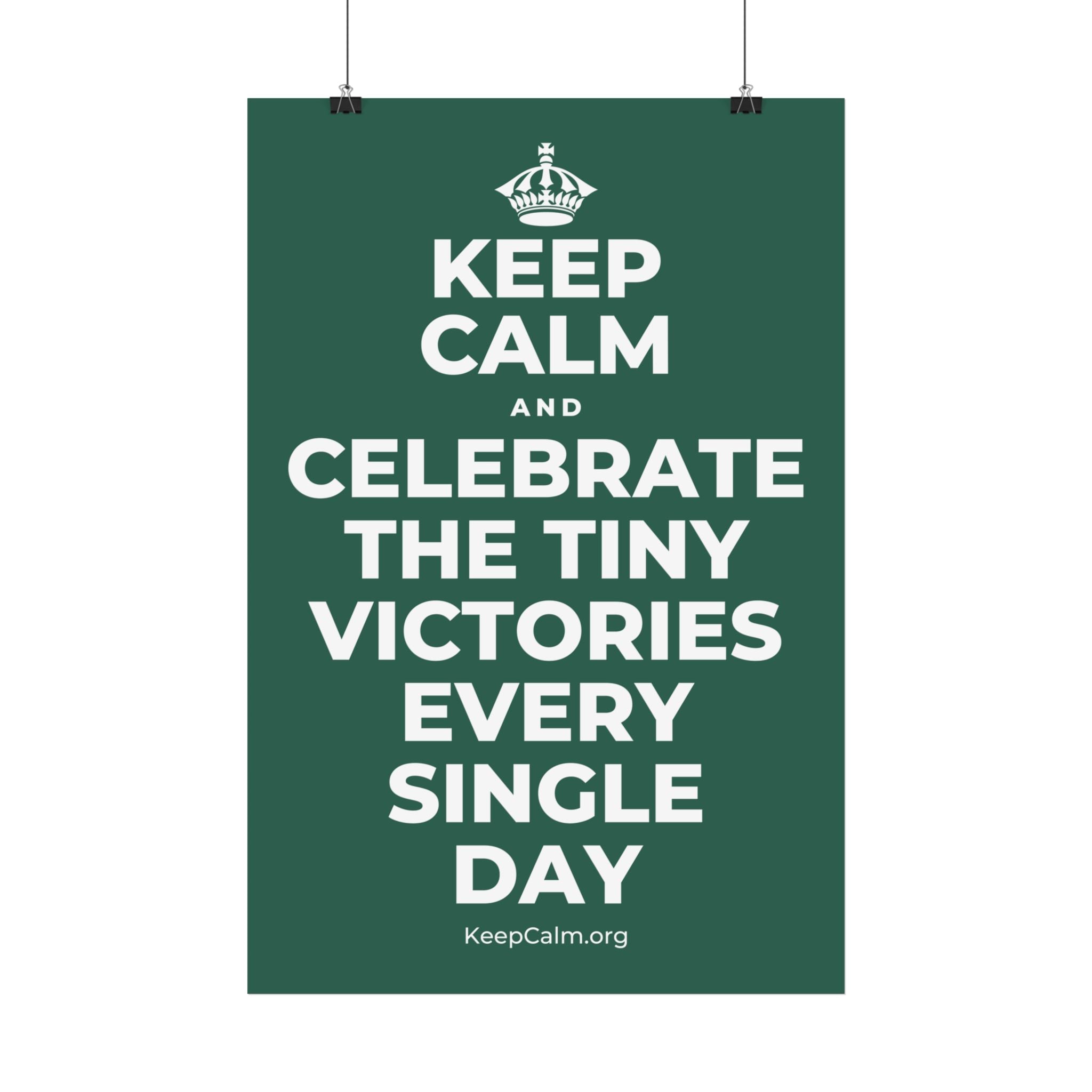 KEEP CALM AND CELEBRATE THE TINY VICTORIES EVERY SINGLE DAY Satin Poster