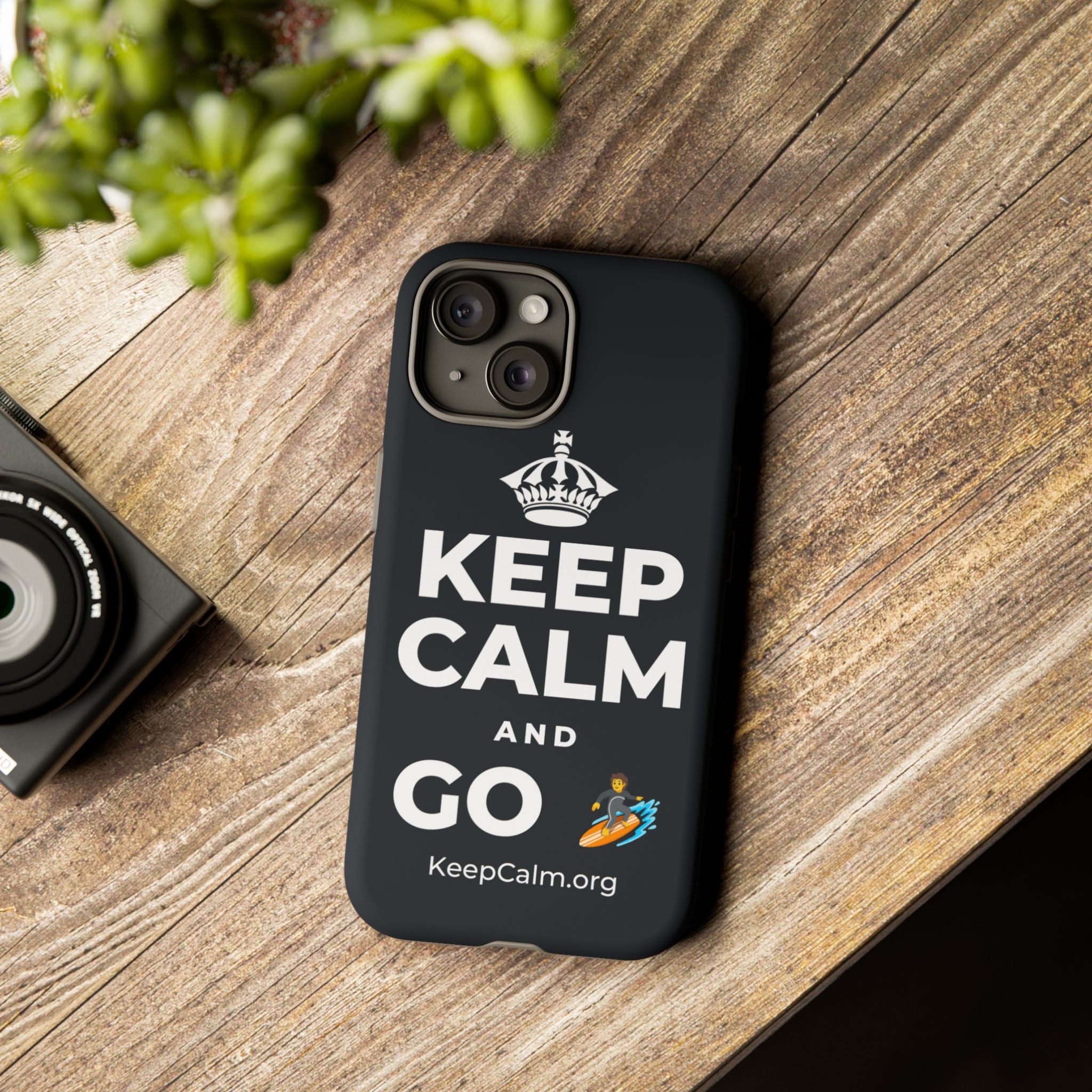KEEP CALM AND GO 🏄 Phone Case (Dark)