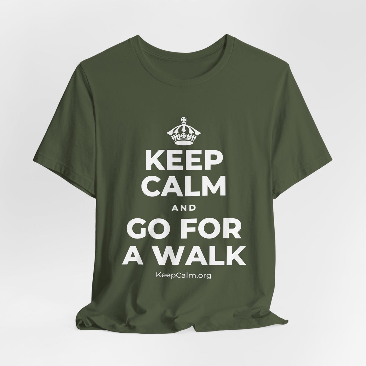 KEEP CALM AND GO FOR A WALK T-Shirt (Military Green–Autumn)