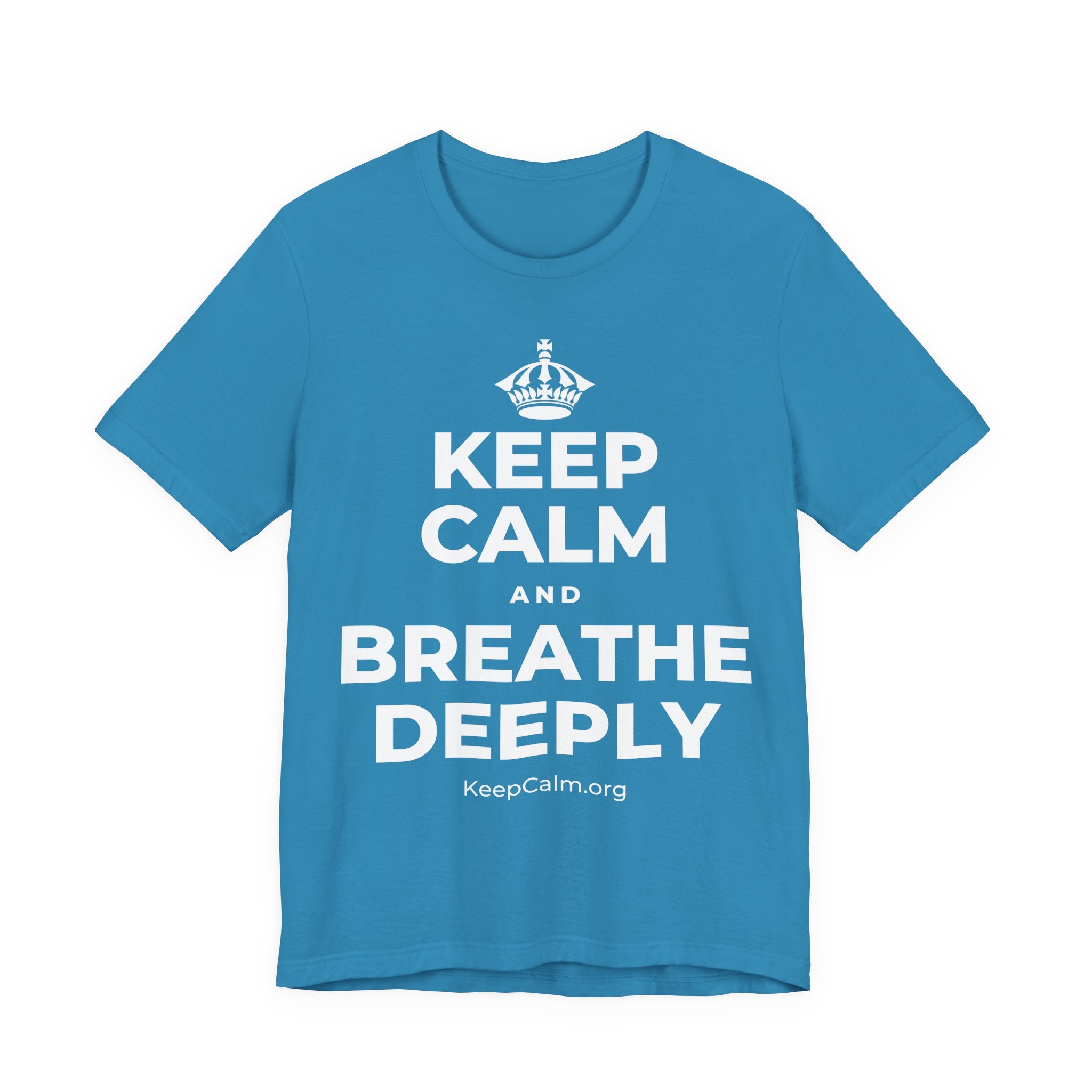KEEP CALM AND BREATHE DEEPLY T-Shirt (White–Asphalt)
