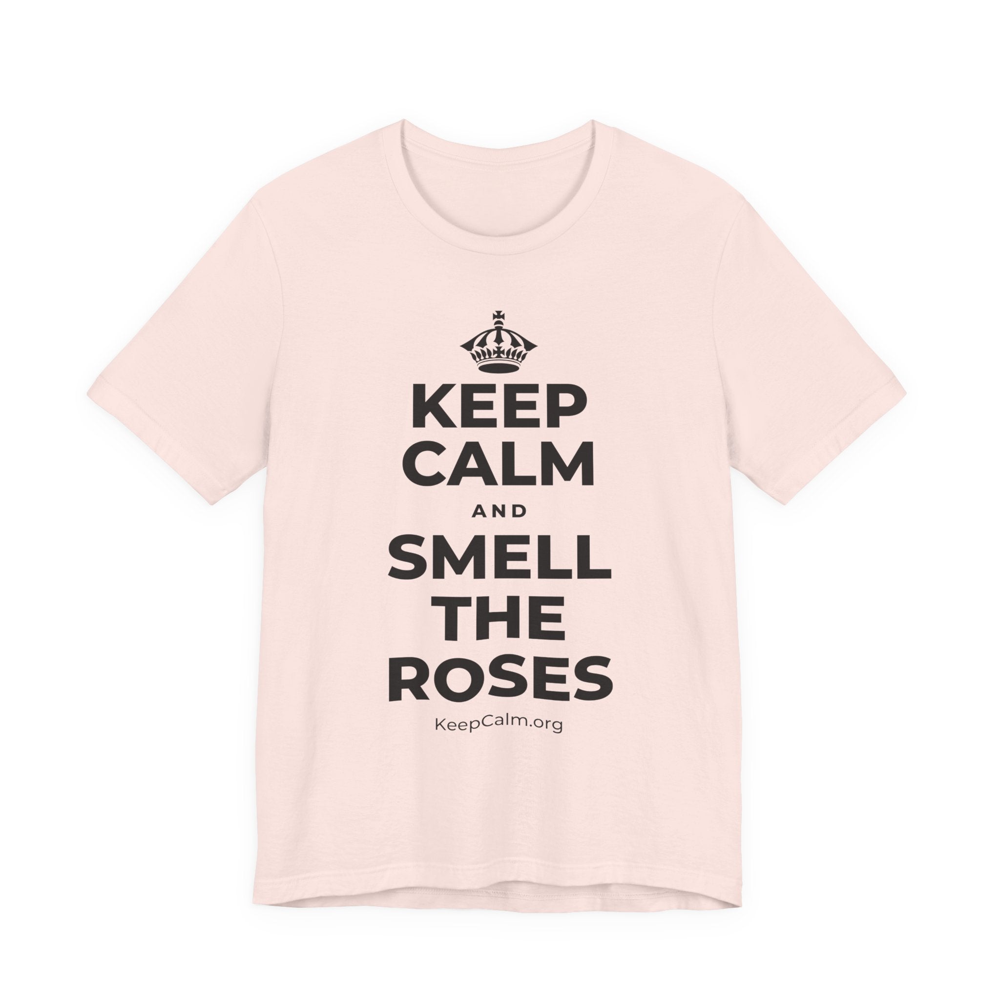 KEEP CALM AND SMELL THE ROSES T-Shirt (Soft Cream–Heather Mauve)