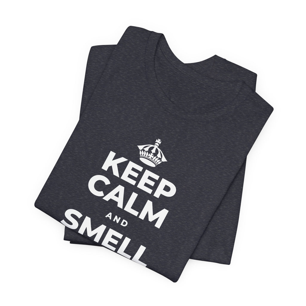KEEP CALM AND SMELL THE FRESH AIR T-Shirt (White–Asphalt)