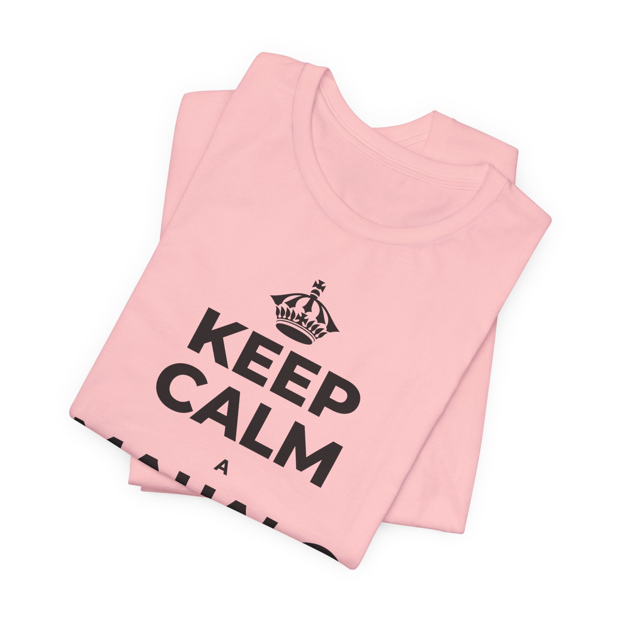 KEEP CALM A MAHALO NO KĒIA WĀ T-Shirt (White–Asphalt)