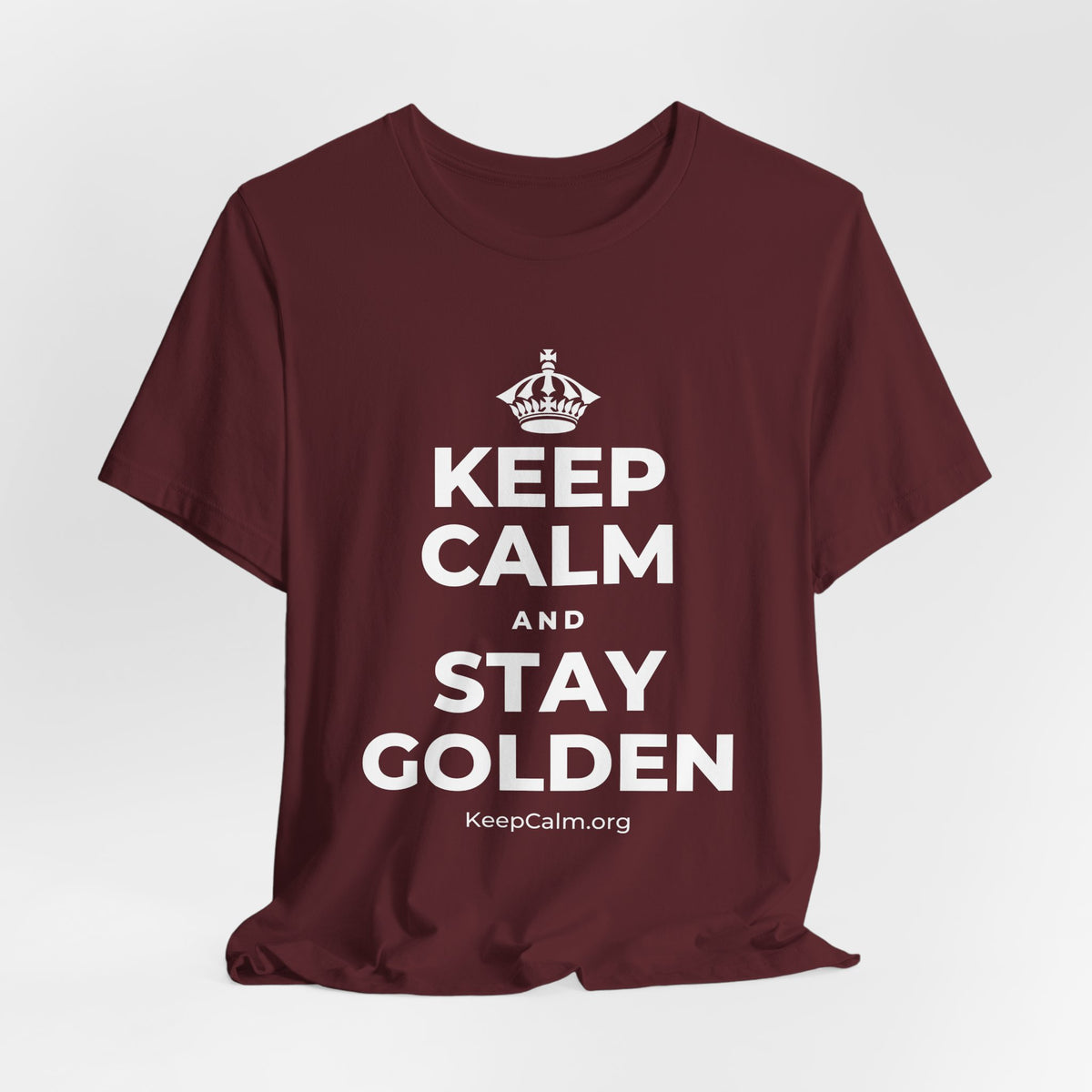 KEEP CALM AND STAY GOLDEN T-Shirt (Baby Blue–Silver)