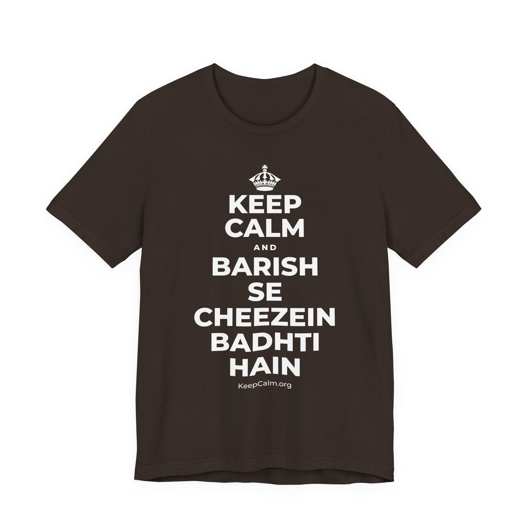 KEEP CALM AND BARISH SE CHEEZEIN BADHTI HAIN T-Shirt (Soft Cream–Heather Mauve)